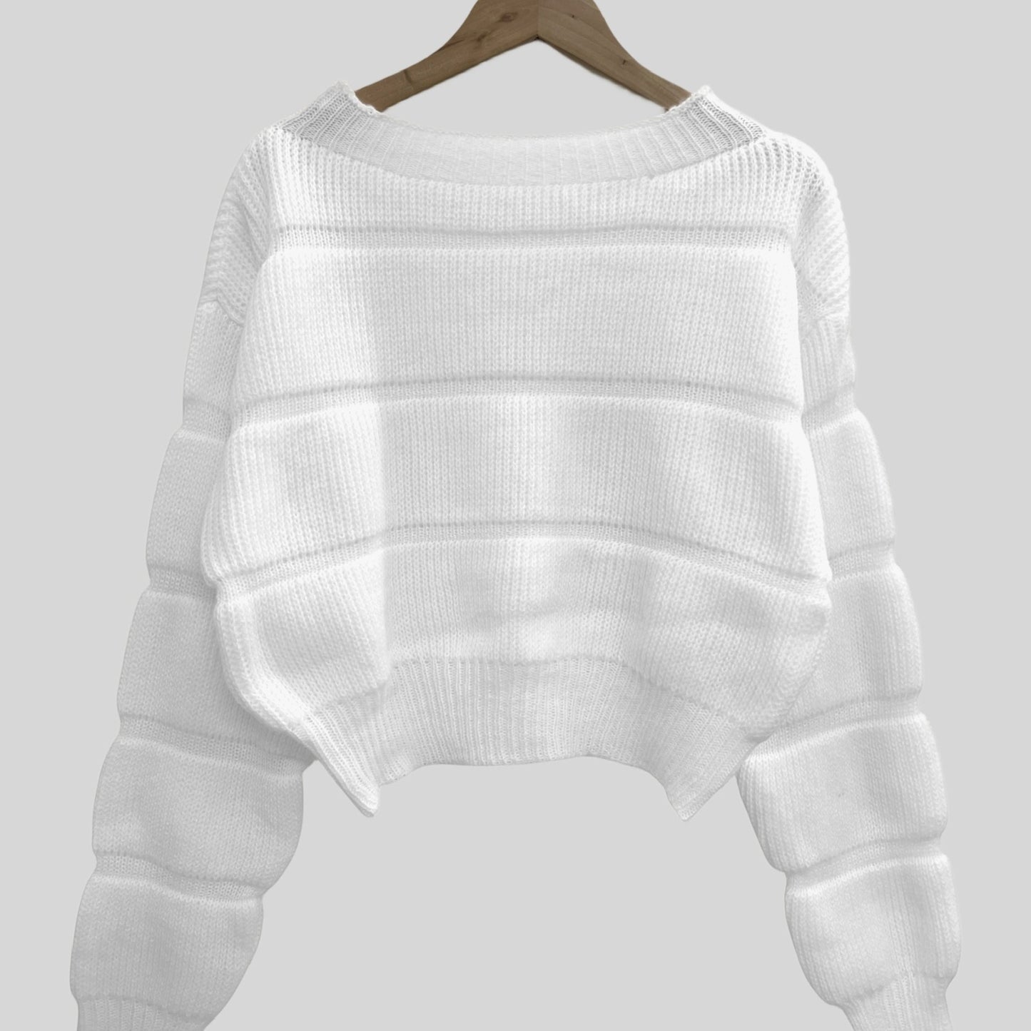 gbolsos Solid Eyelet Crew Neck Sweater, Casual Long Sleeve Sweater For Spring & Fall, Women's Clothing