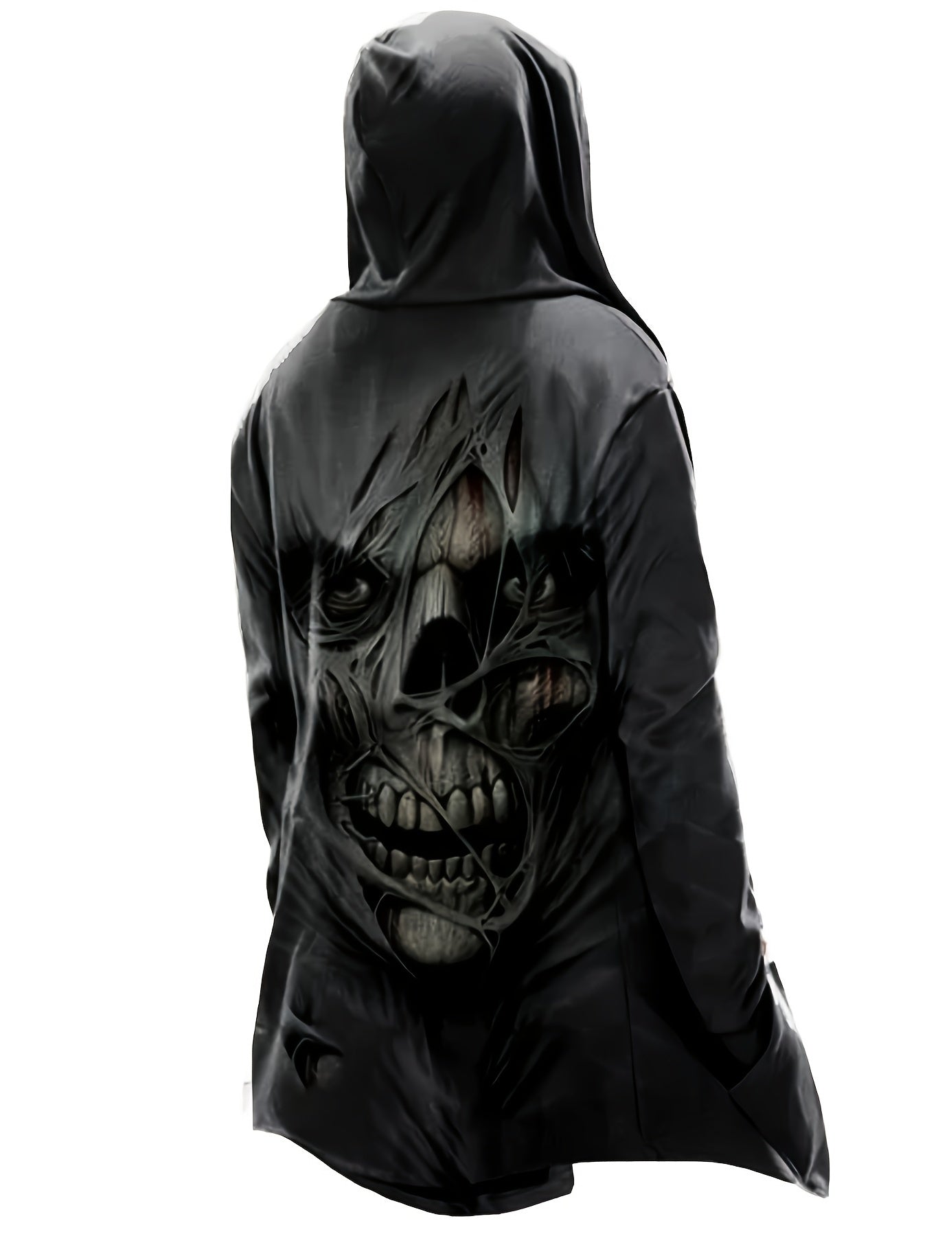 gbolsos Vintage Skull 3D Print, Plus Size Men's Fleece Hooded Jacket, Casual Thermal Jacket