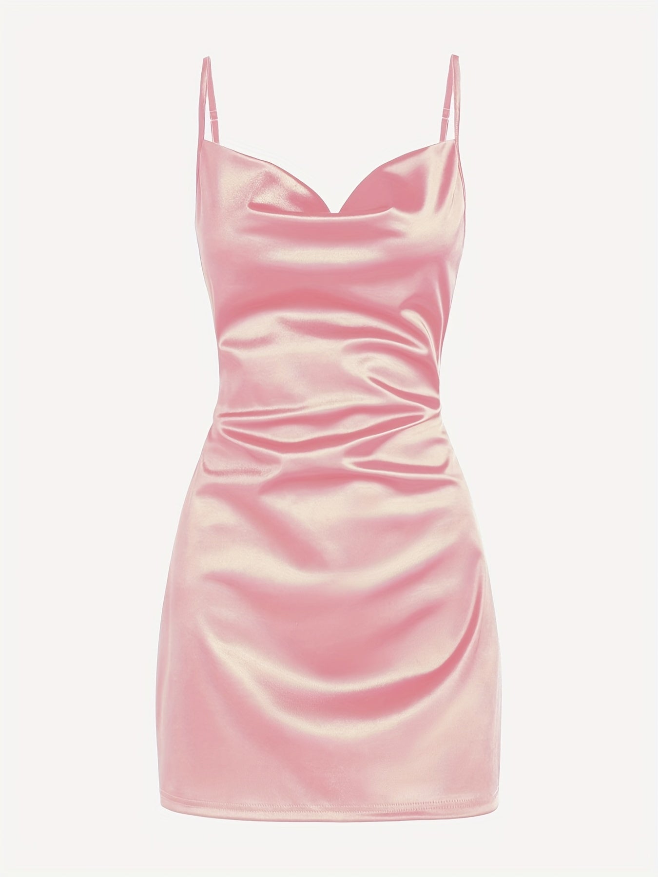Solid Cowl Neck Spaghetti Dress, Sexy Tie Back Bodycon Cami Dress For Summer, Women's Clothing