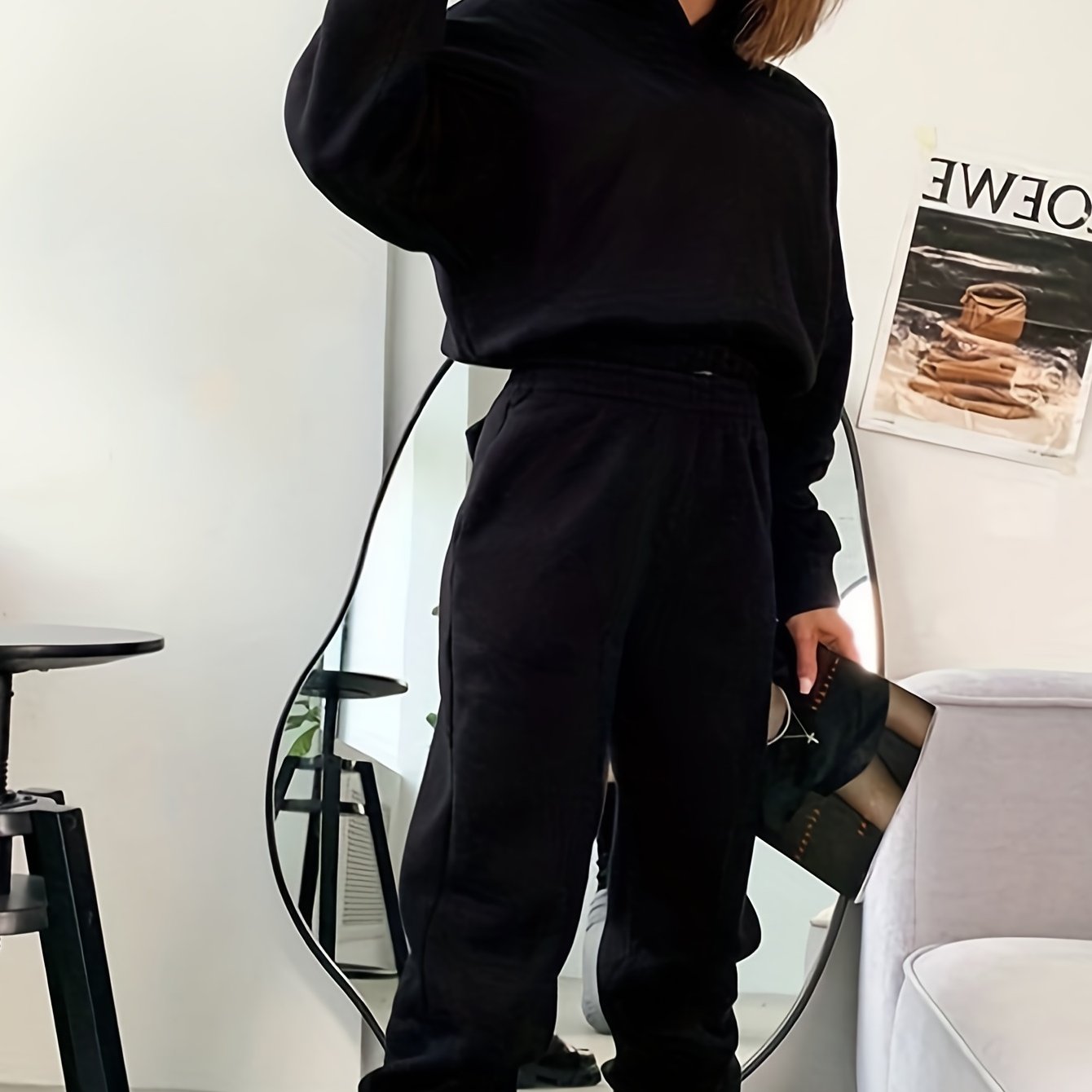 gbolsos Casual Two-piece Set, Solid Hoodie & Elastic Waist Jogger Pants Outfits, Women's Clothing
