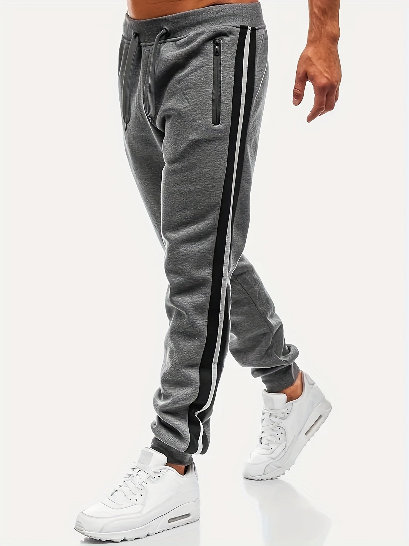 gbolsos Zipper Pocket Joggers, Men's Casual Loose Fit Slightly Stretch Waist Drawstring Pants For The Four Seasons Fitness Cycling