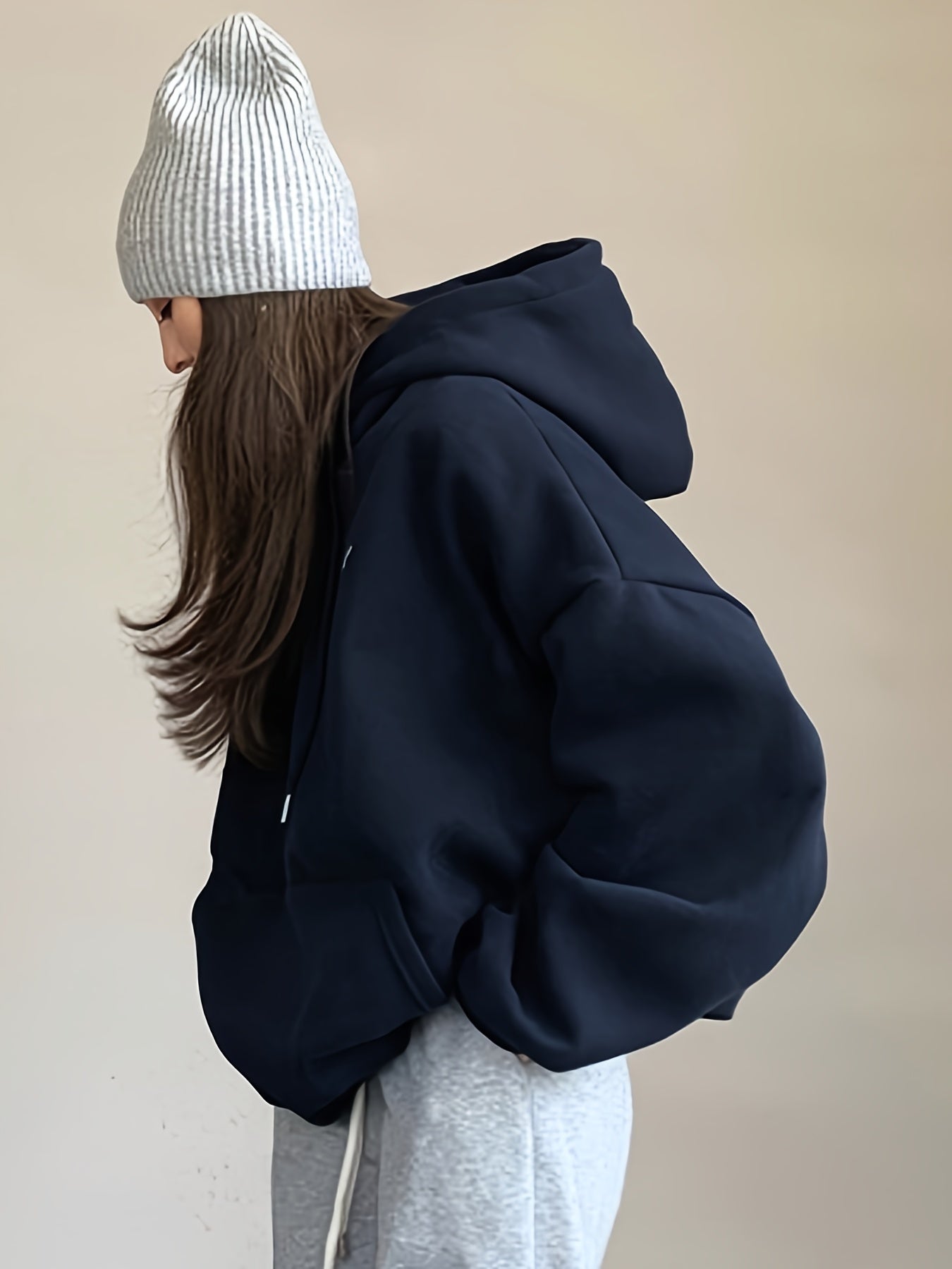 gbolsos Letter Print Drawstring Hoodie, Casual Long Sleeve Kangaroo Pocket Hoodie Sweatshirt, Women's Clothing