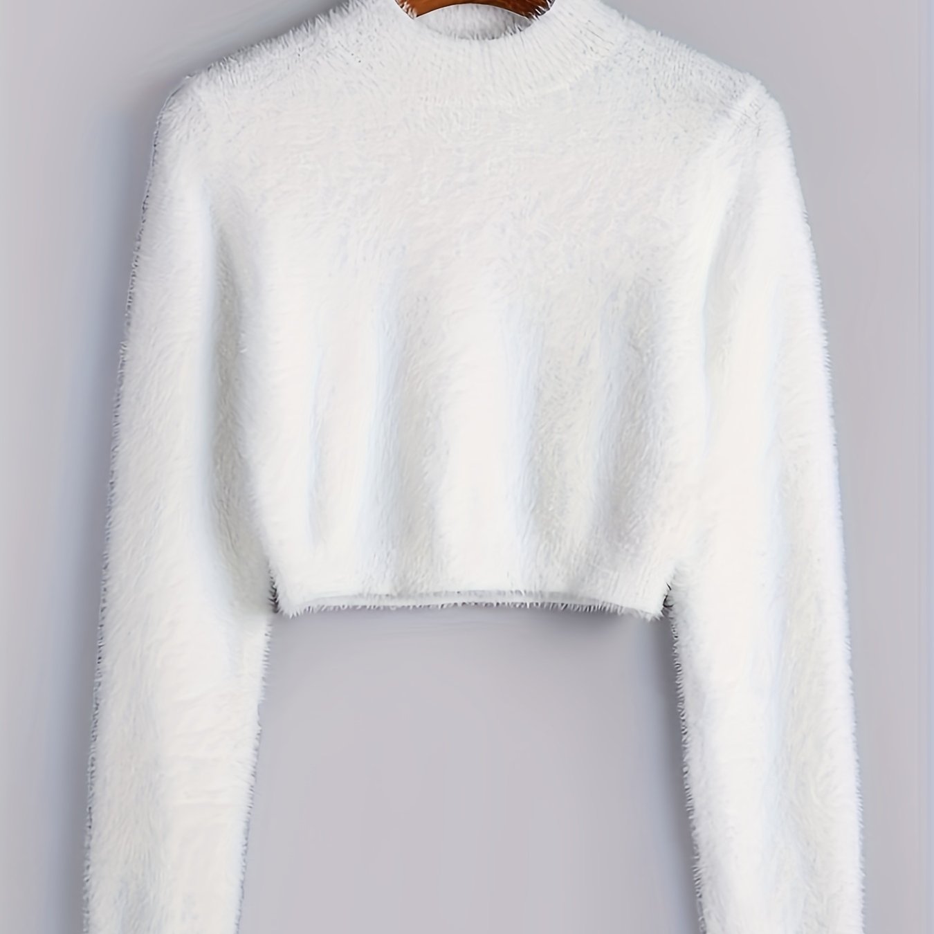 Stylish Solid Crew Neck Crop Sweater, Casual Long Sleeve Sweater, Elegant Tops For Fall & Winter, Women's Clothing
