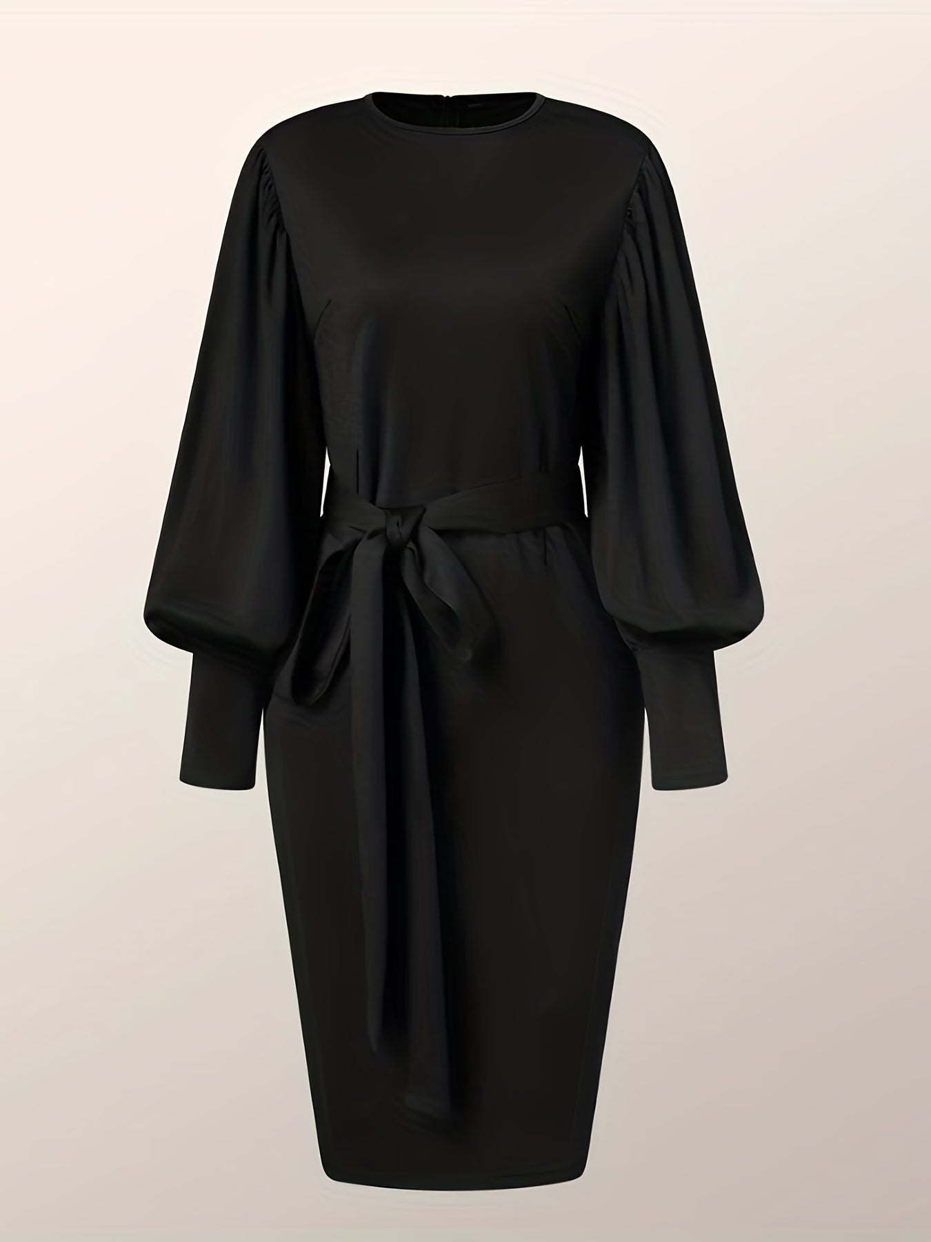 gbolsos Split Lantern Long Sleeve Dress, Elegant Crew Neck Solid Dress, Women's Clothing