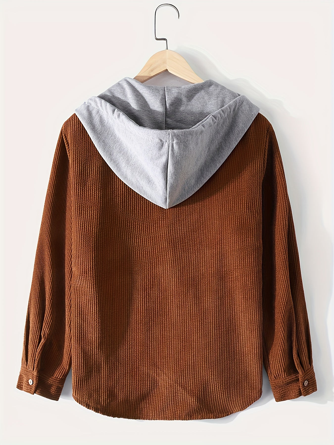 gbolsos Corduroy Men's Casual Comfy Long Sleeve Hooded Shirt, Men's Fall Winter Color Block Outwear