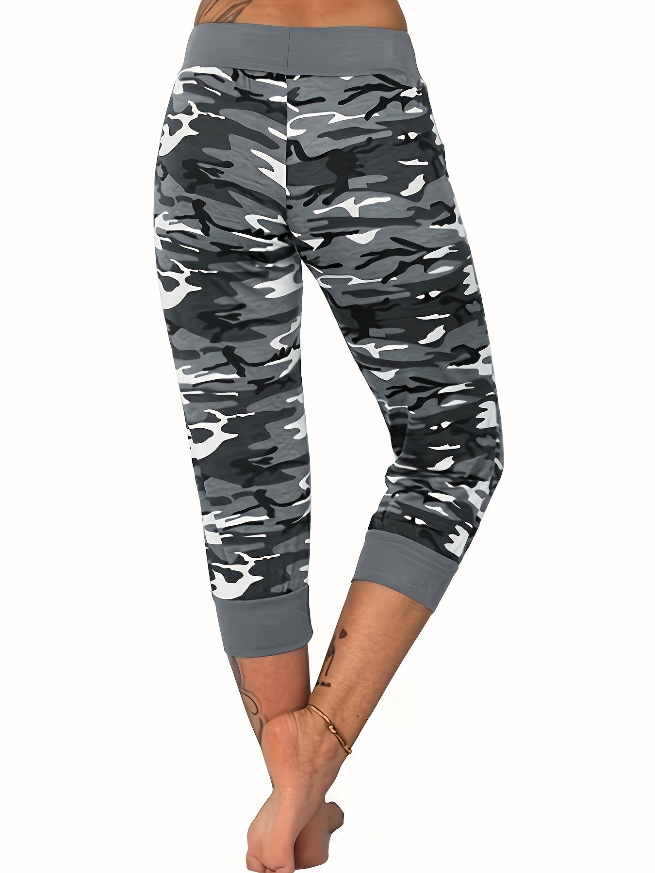 gbolsosCamo Print Drawstring Leggings, Casual Slim Summer Random Printing Leggings, Women's Clothing