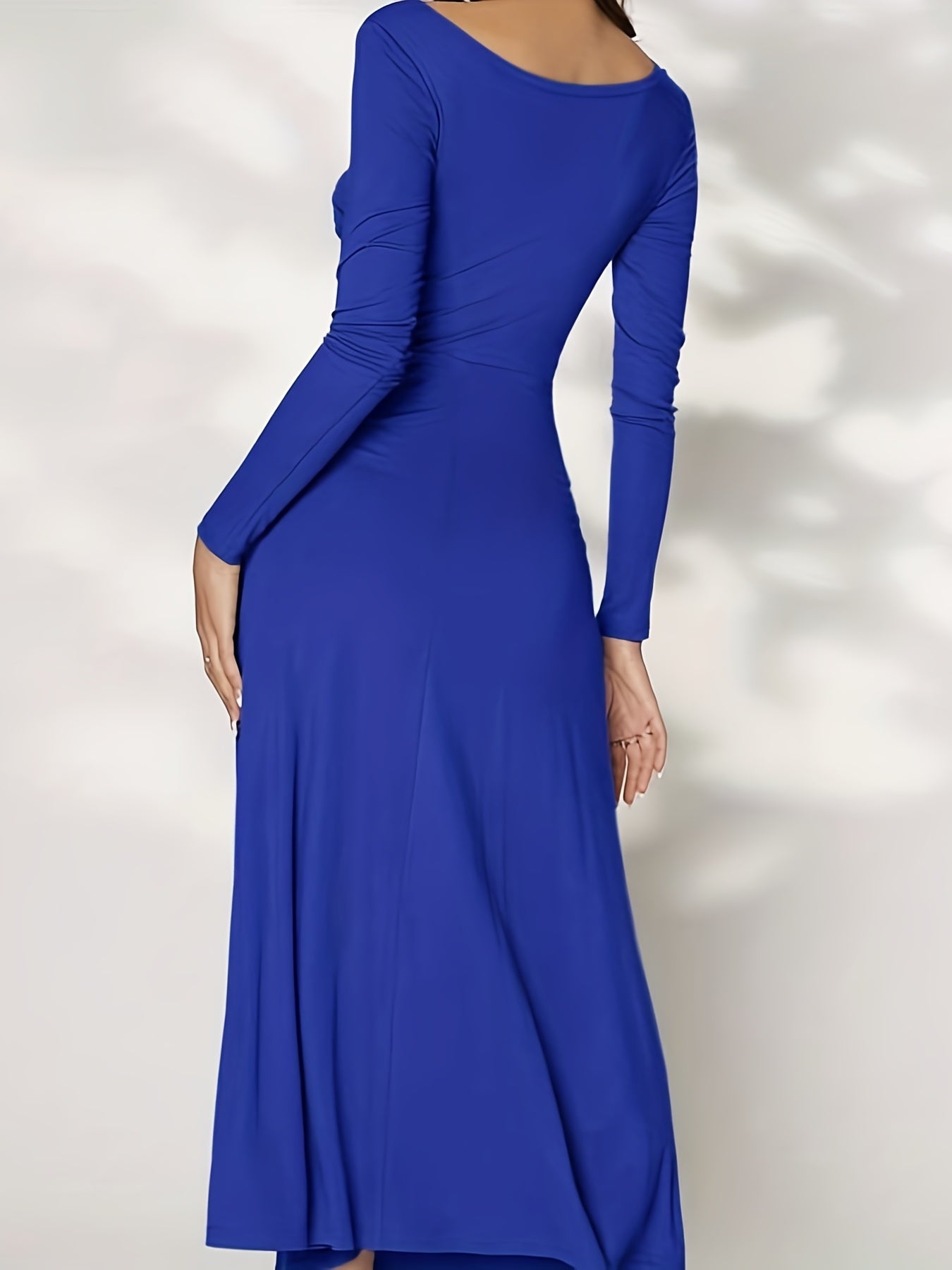 gbolsos Ruched Solid Dress, Casual Long Sleeve Bodycon Maxi Dress, Women's Clothing
