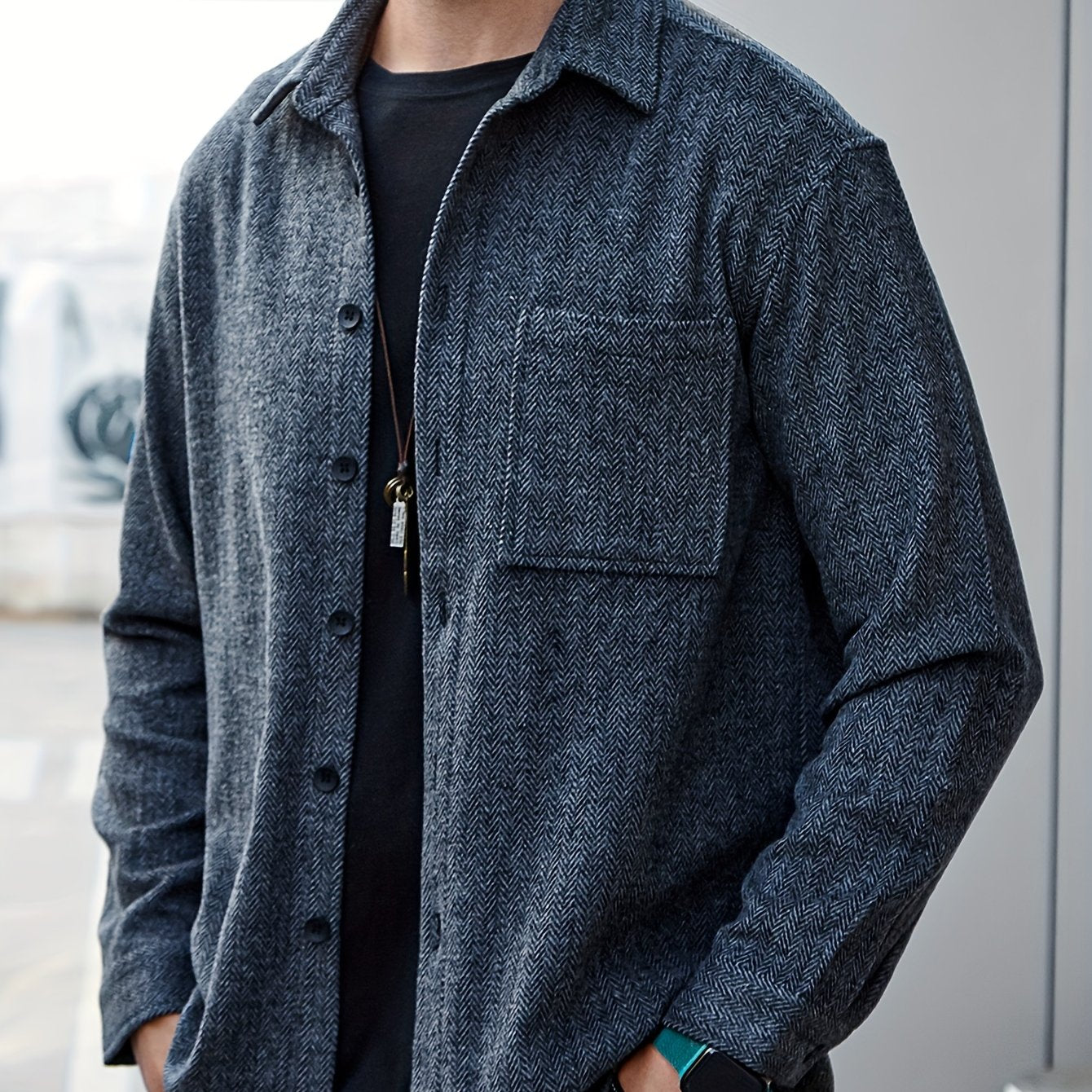gbolsos Various Pattern Men's Casual Long Sleeve Lapel Shirt, Men's Thick Outwear For Fall Winter