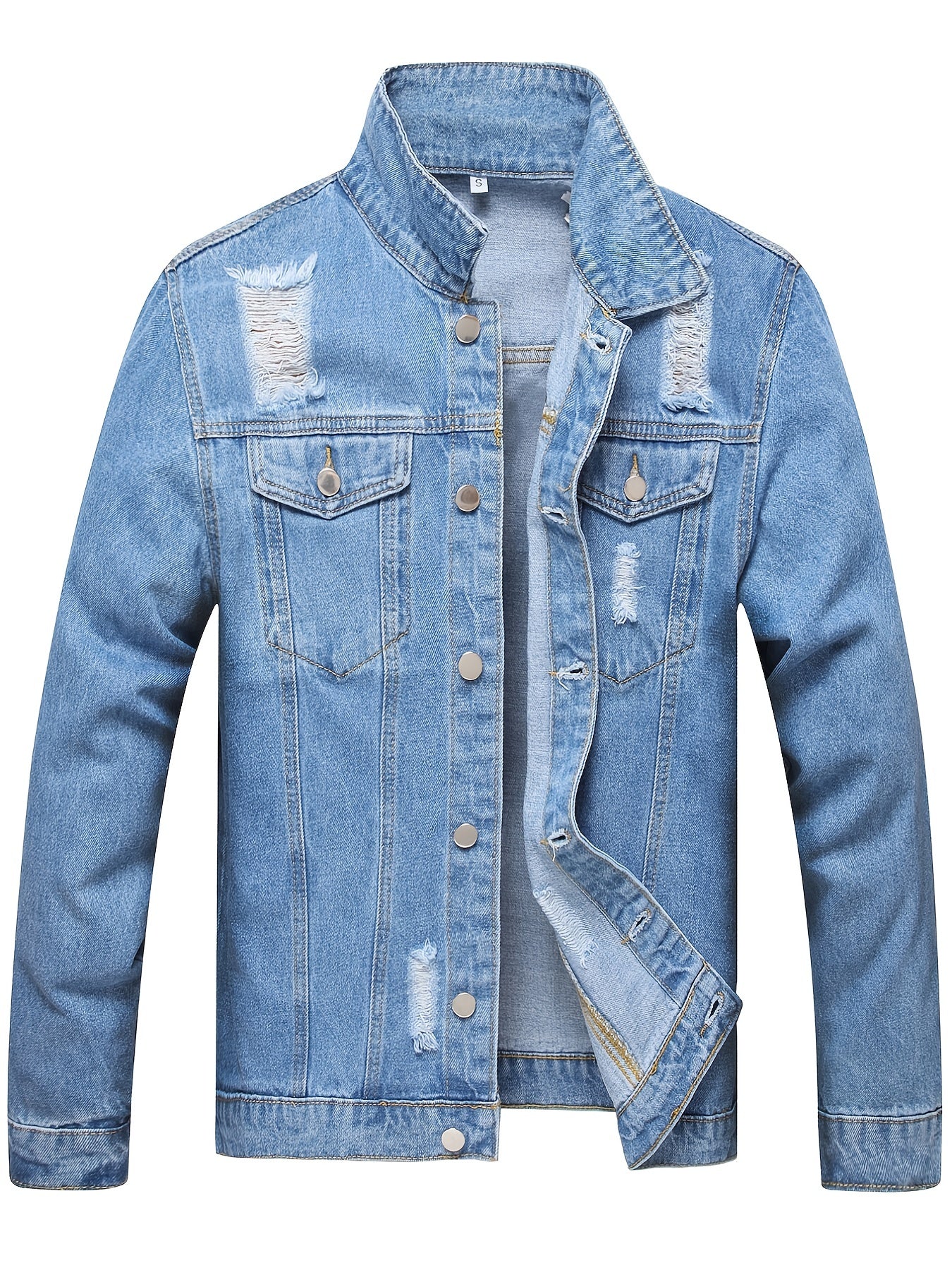 gbolsos Men's Denim Jacket Washed Classic Casual Distressed Ripped Slim Fit Jacket Gifts