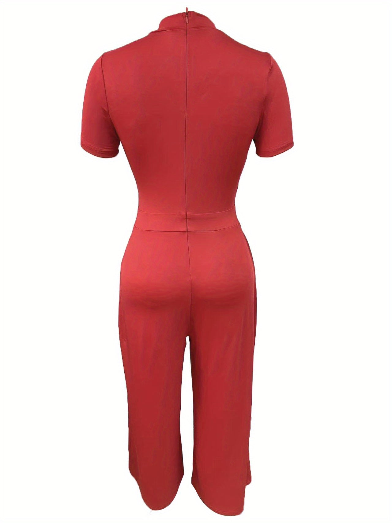 gbolsos Versatile Solid Jumpsuit, Casual Crew Neck Short Sleeve Palazzo Jumpsuit, Women's Clothing