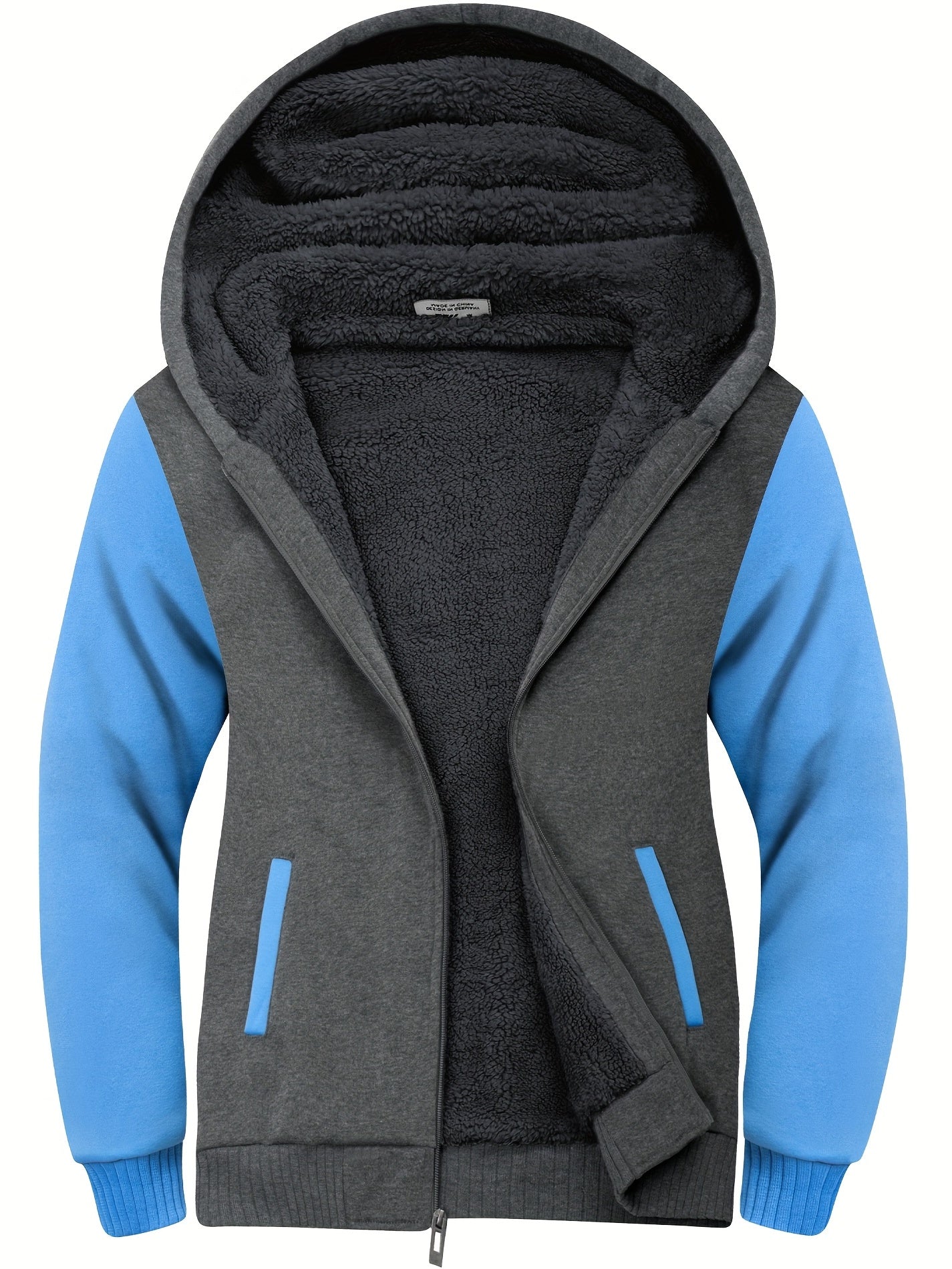 gbolsos Men's Contrast Colors Trendy And Versatile Zipper Hoodies Drawstring Fleece Long Sleeve Jacket, Suitable For Autumn And Winter, Suitable For Outdoor Sports