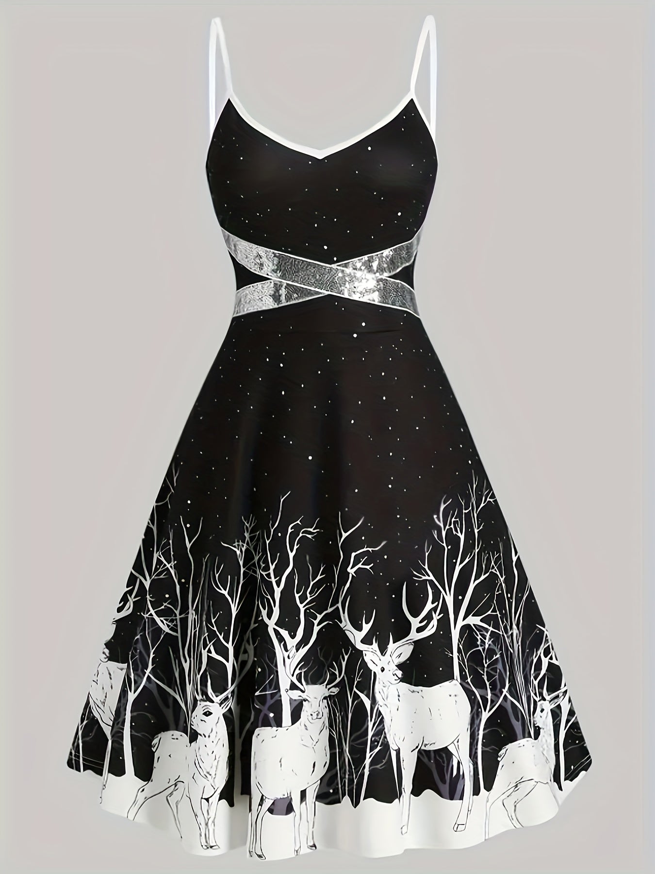 gbolsos Animal Print Spaghetti Strap Christmas Dress, Elegant Sleeveless Party Dress, Women's Clothing