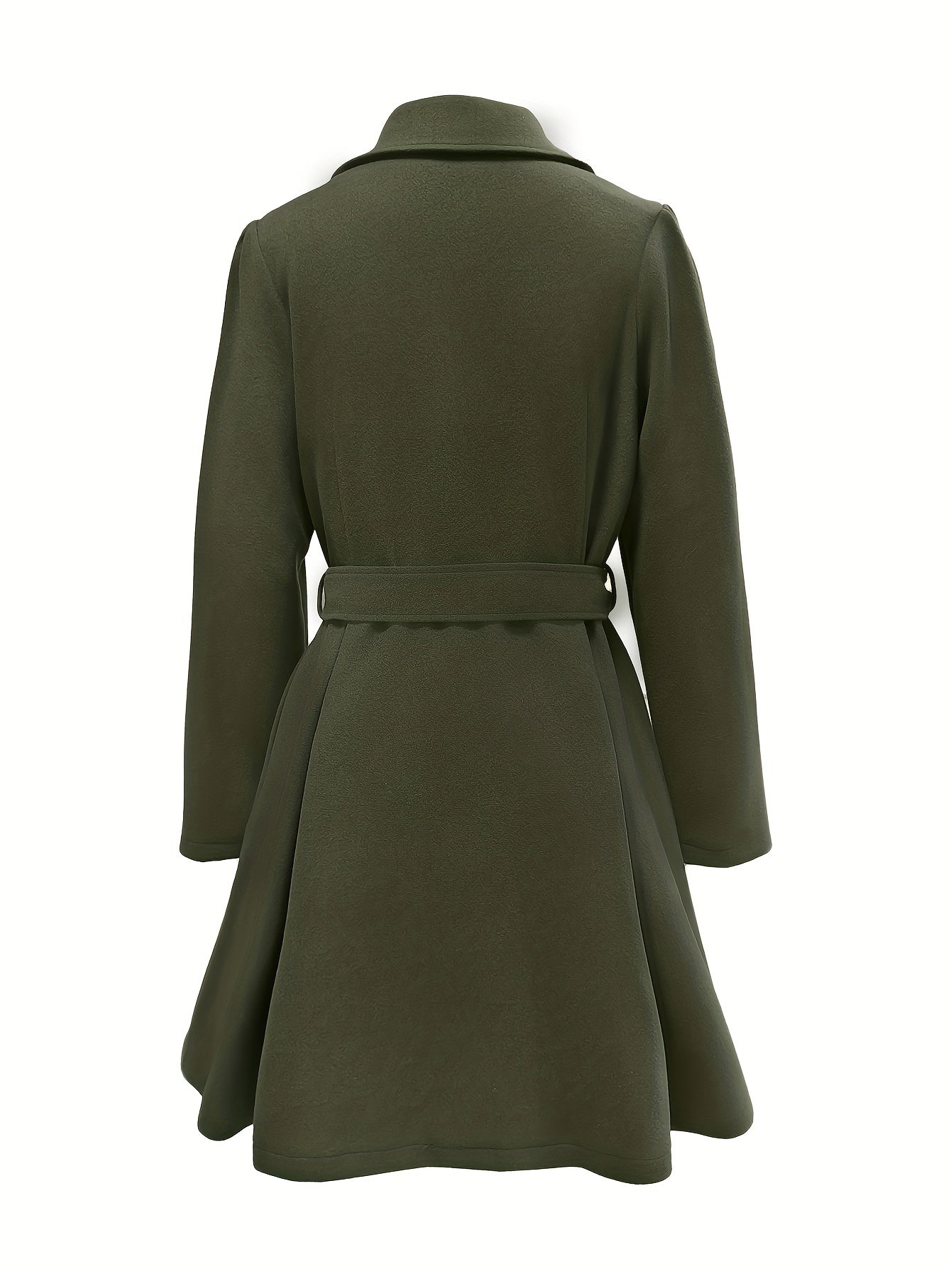 Tie Waist Lapel Coat, Solid Long Sleeve Casual Outwear For Winter & Fall, Women's Clothing
