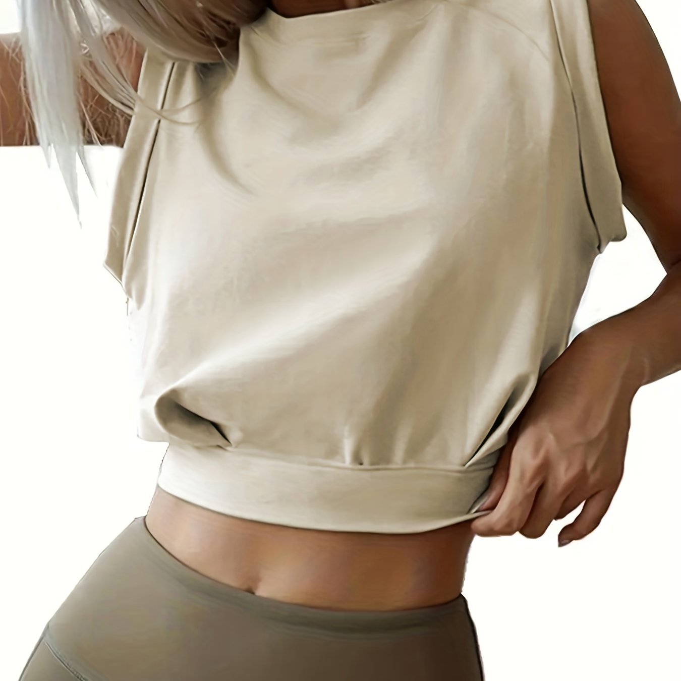 gbolsos Fashion Solid Casual Sports Crop Tank Top, Round Neck Tank Top, Women's Athleisure