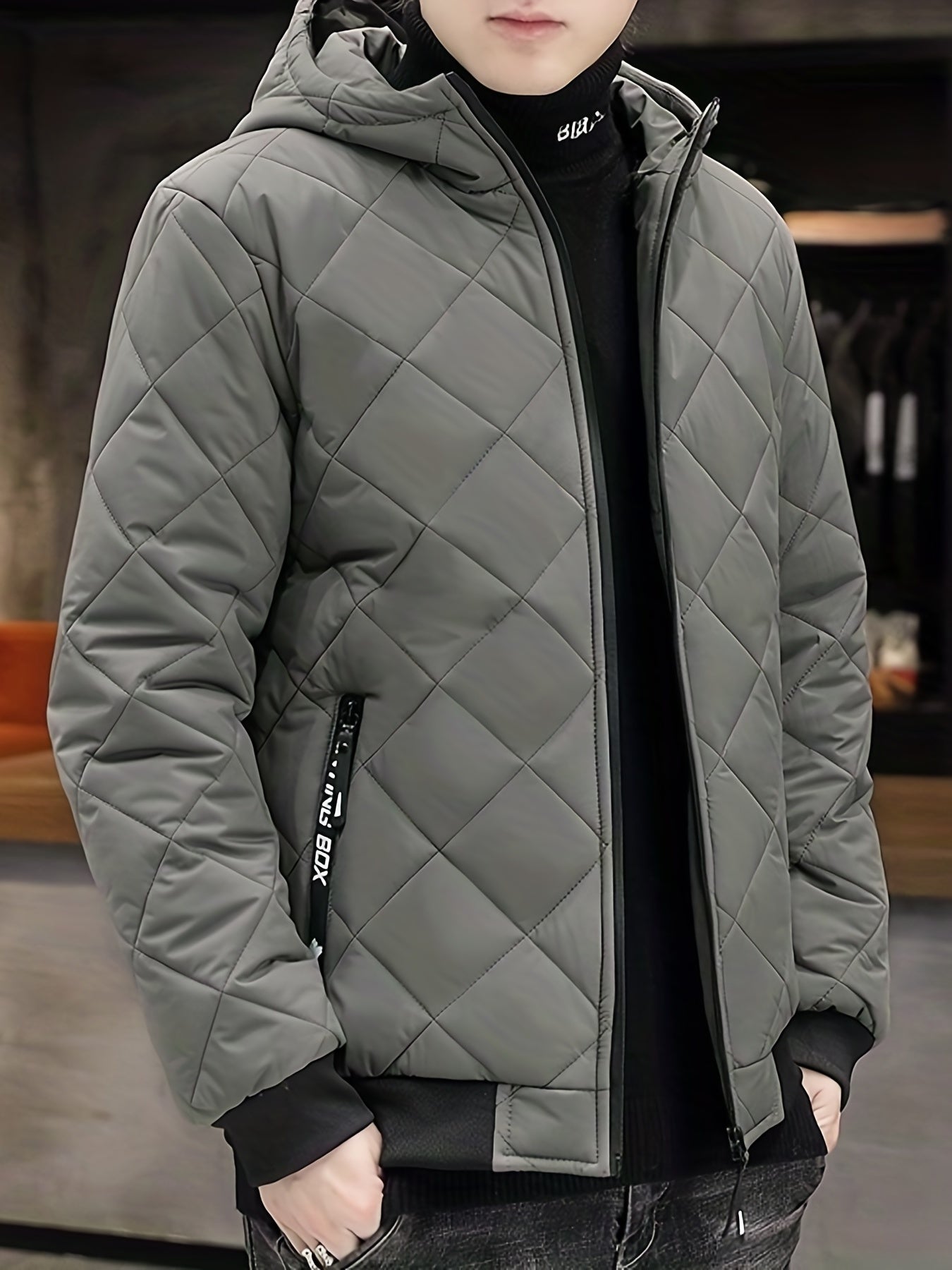 gbolsos Warm Winter Plush Hooded Jacket, Men's Casual Zip Up Cotton Padded Jacket For Fall Winter Outdoor