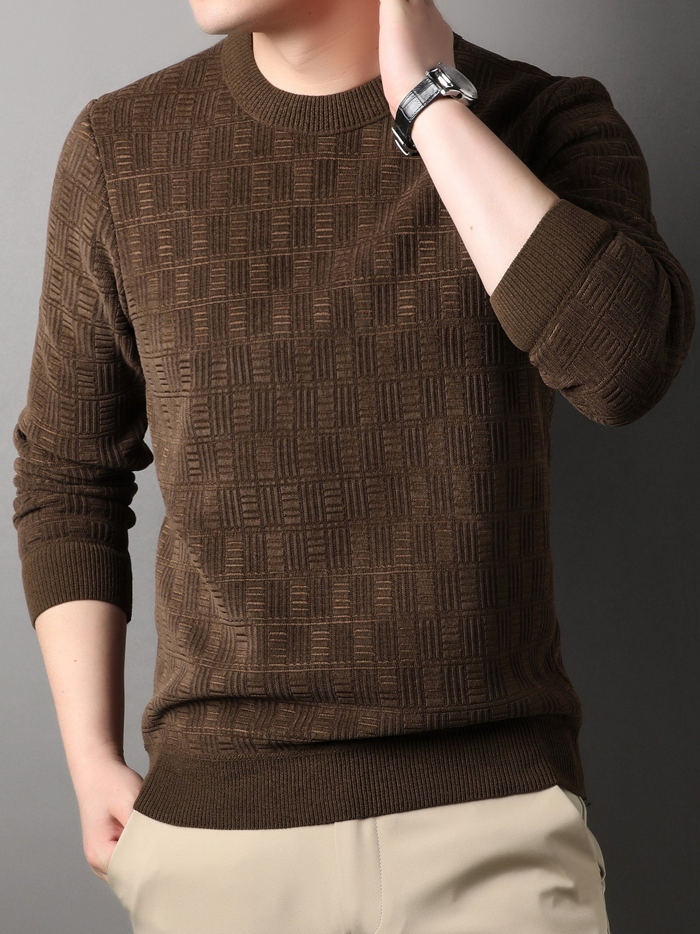 gbolsos Winter New Men's Casual Sweater Round Neck Plus Thick Base Warm Sweater Best Sellers