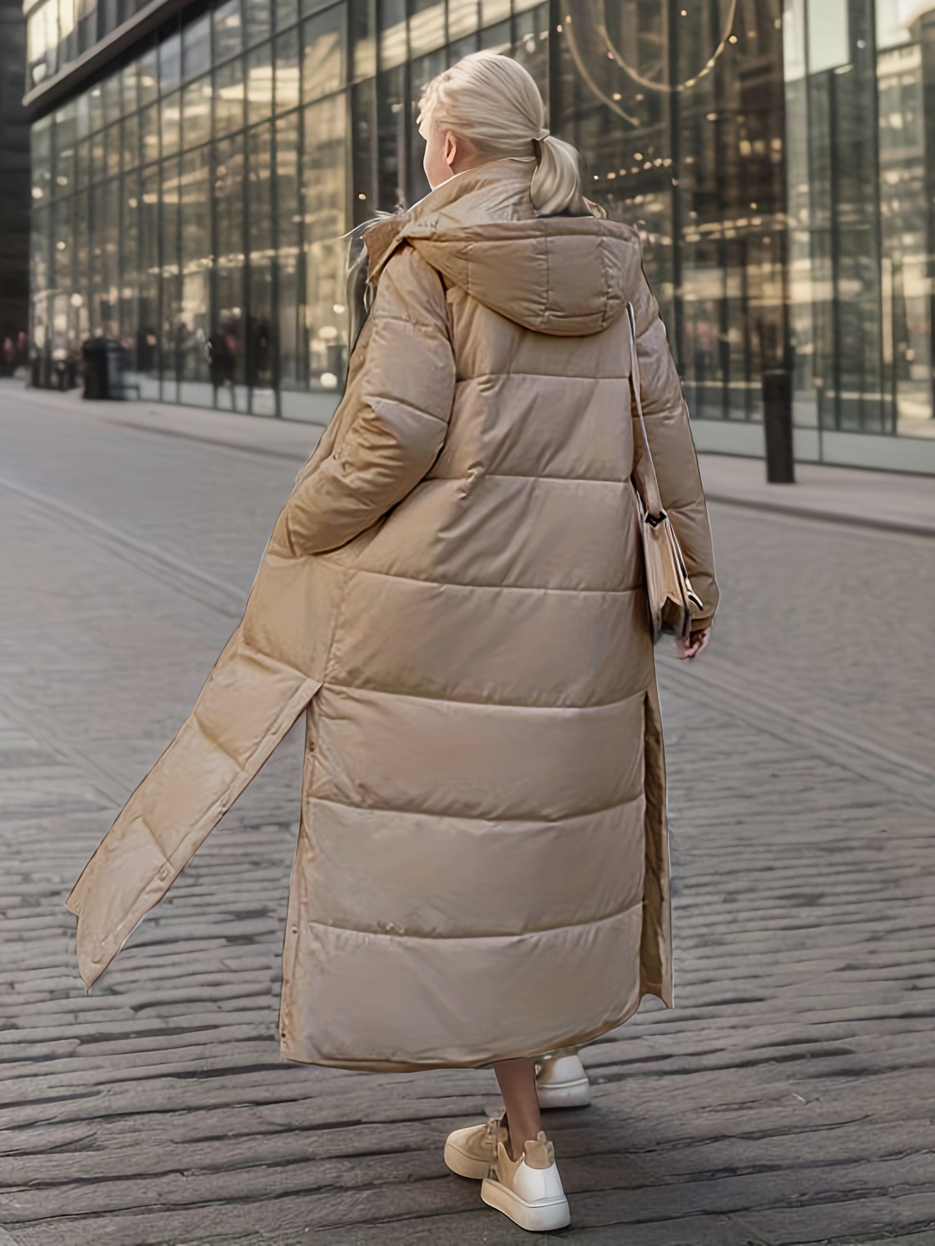 Over The Knee Long Puffer Coat, Thickened Warm Winter Hooded Jacket, Women's Clothing