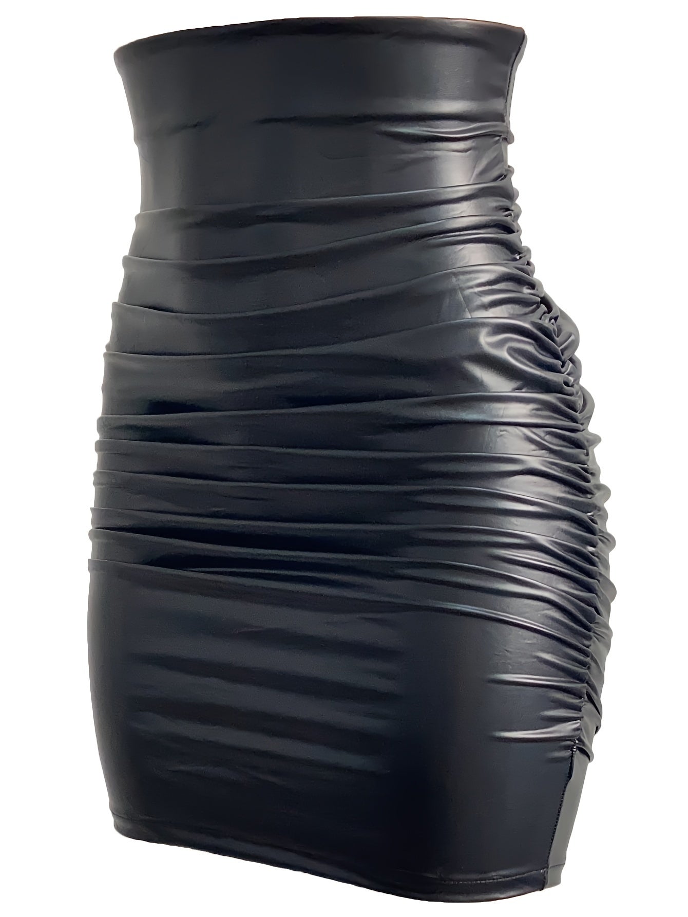 Ruched PU Leather Bodycon Skirt, Sexy High Waist Skirt For Nightclub, Women's Clothing