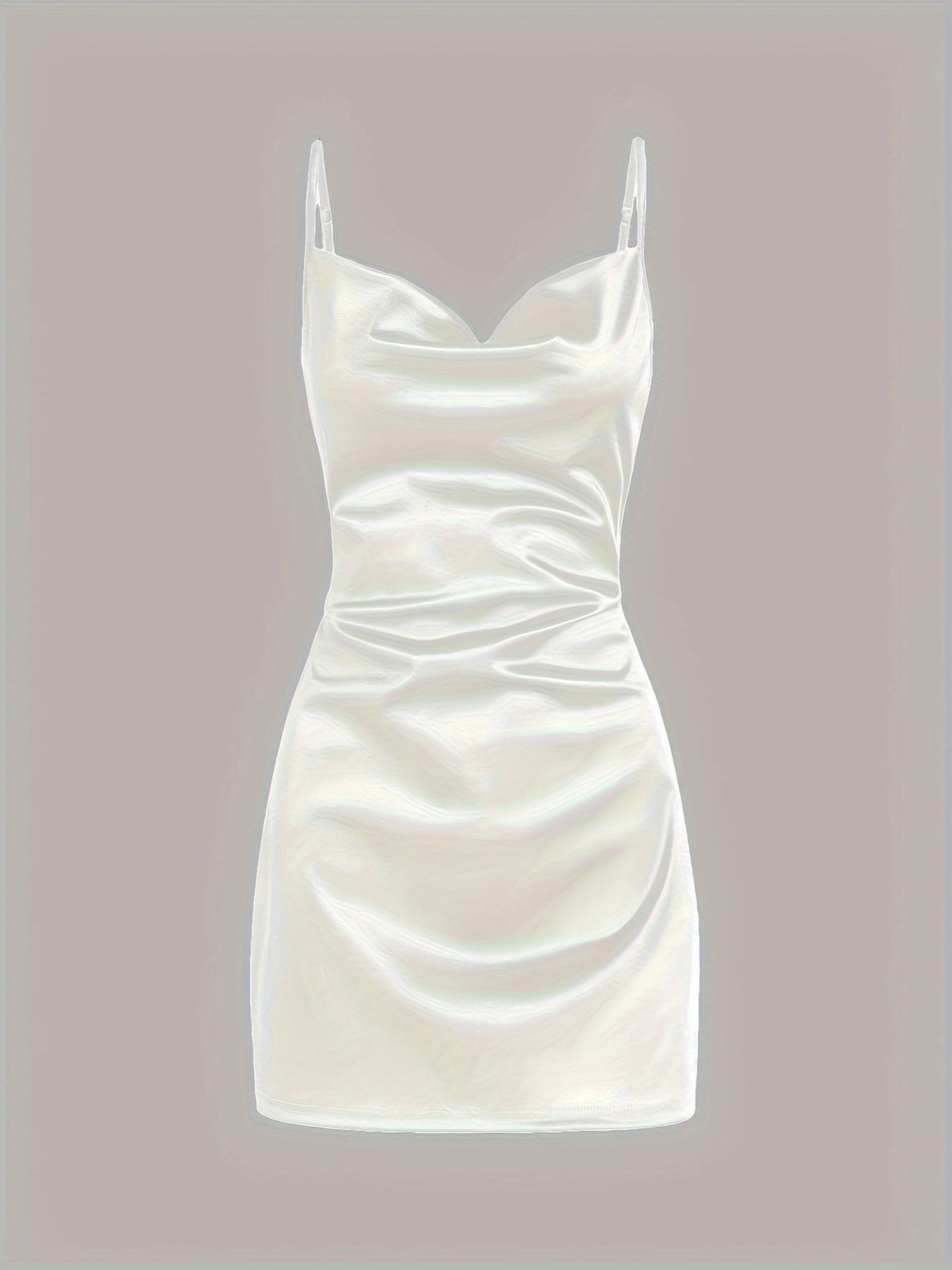 Solid Cowl Neck Spaghetti Dress, Sexy Tie Back Bodycon Cami Dress For Summer, Women's Clothing
