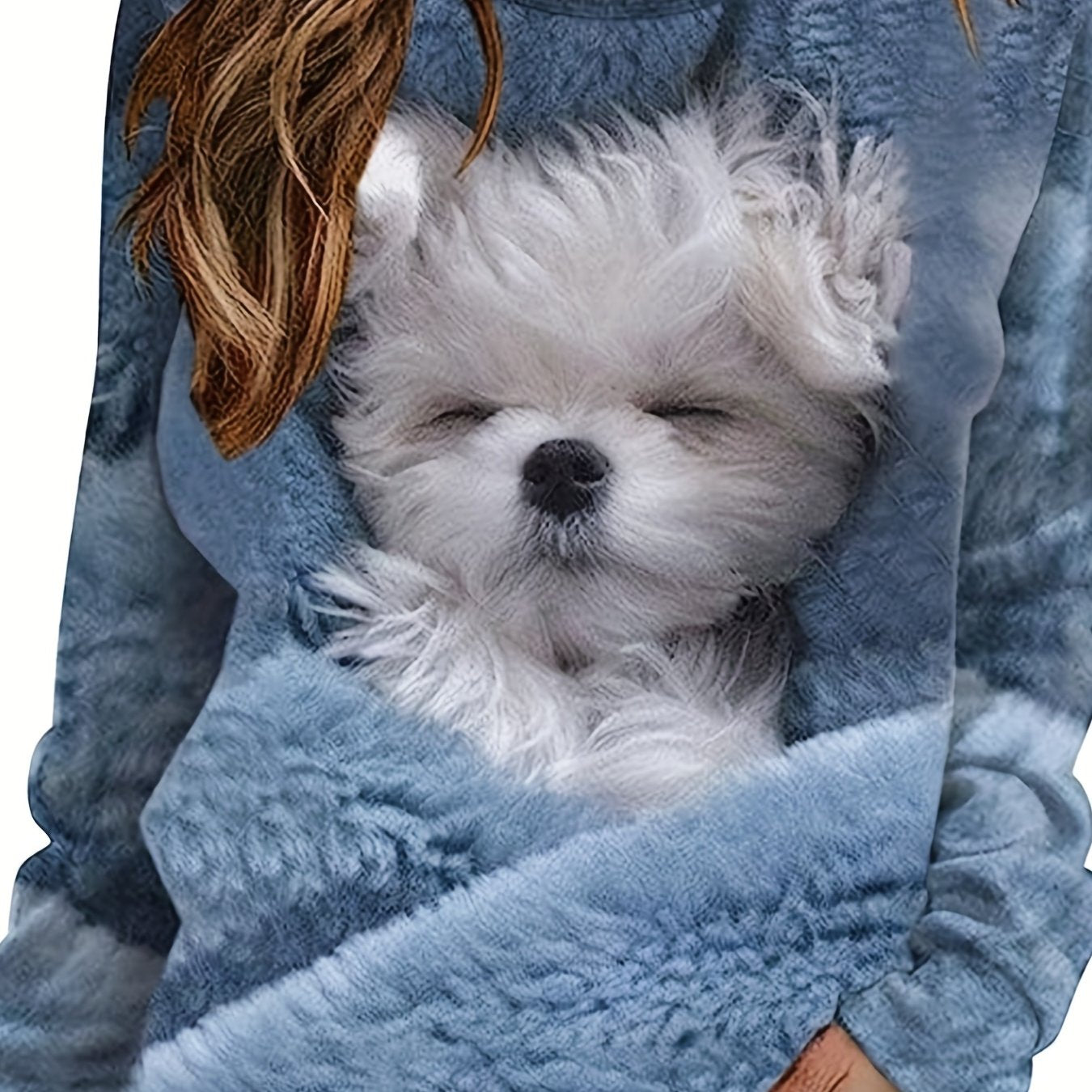 gbolsos Dog Print Pullover Sweatshirt, Casual Long Sleeve Crew Neck Sweatshirt For Fall & Winter, Women's Clothing