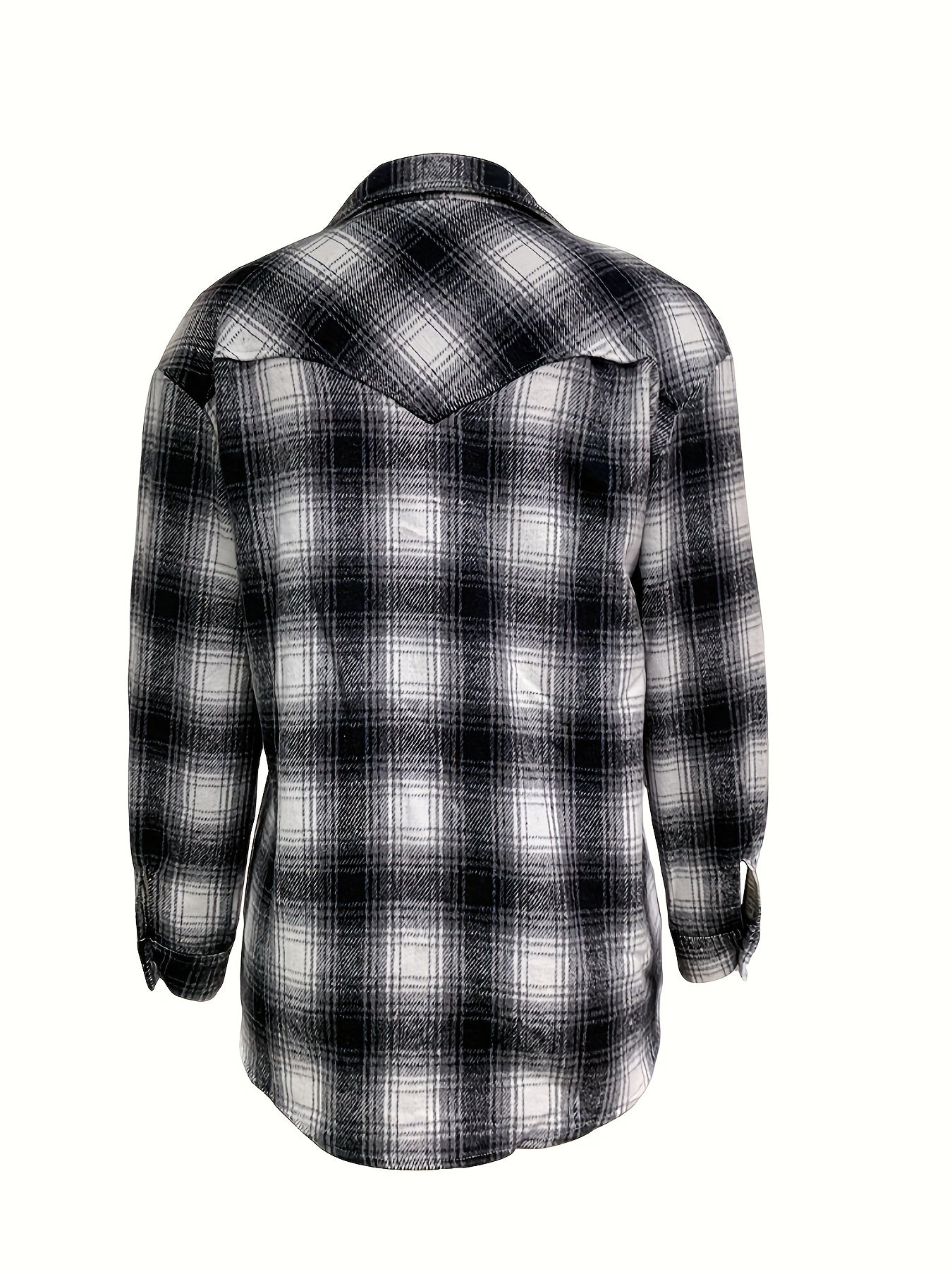 gbolsos Plaid Print Polo Collar Button Shirt, Casual Long Sleeve Shirt For Spring & Fall, Women's Clothing