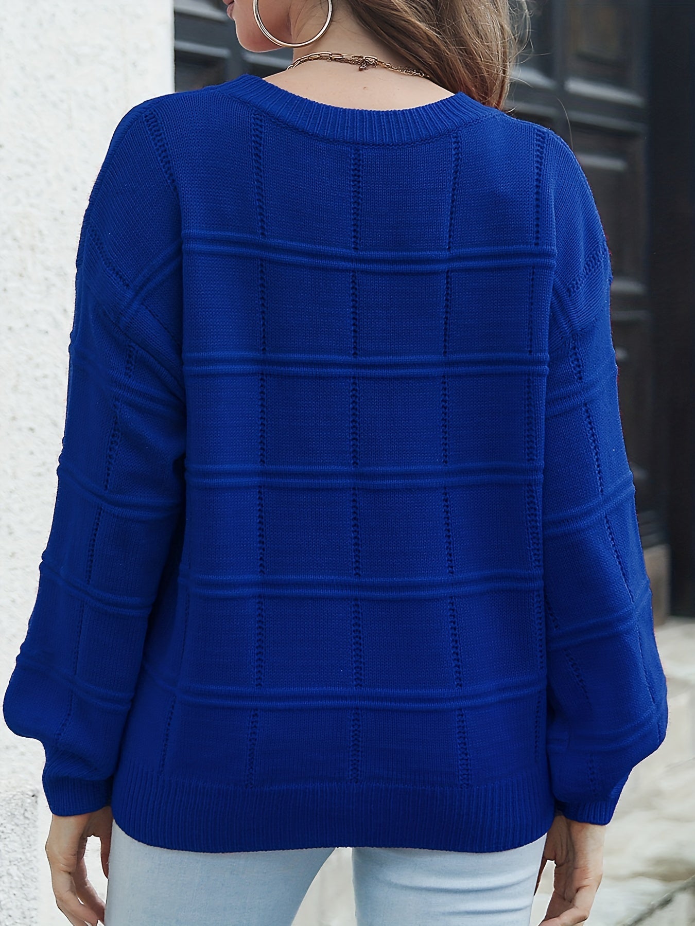 Stylish Solid Crew Neck Sweater, Casual Long Sleeve Sweater, Casual Tops For Fall & Winter, Women's Clothing
