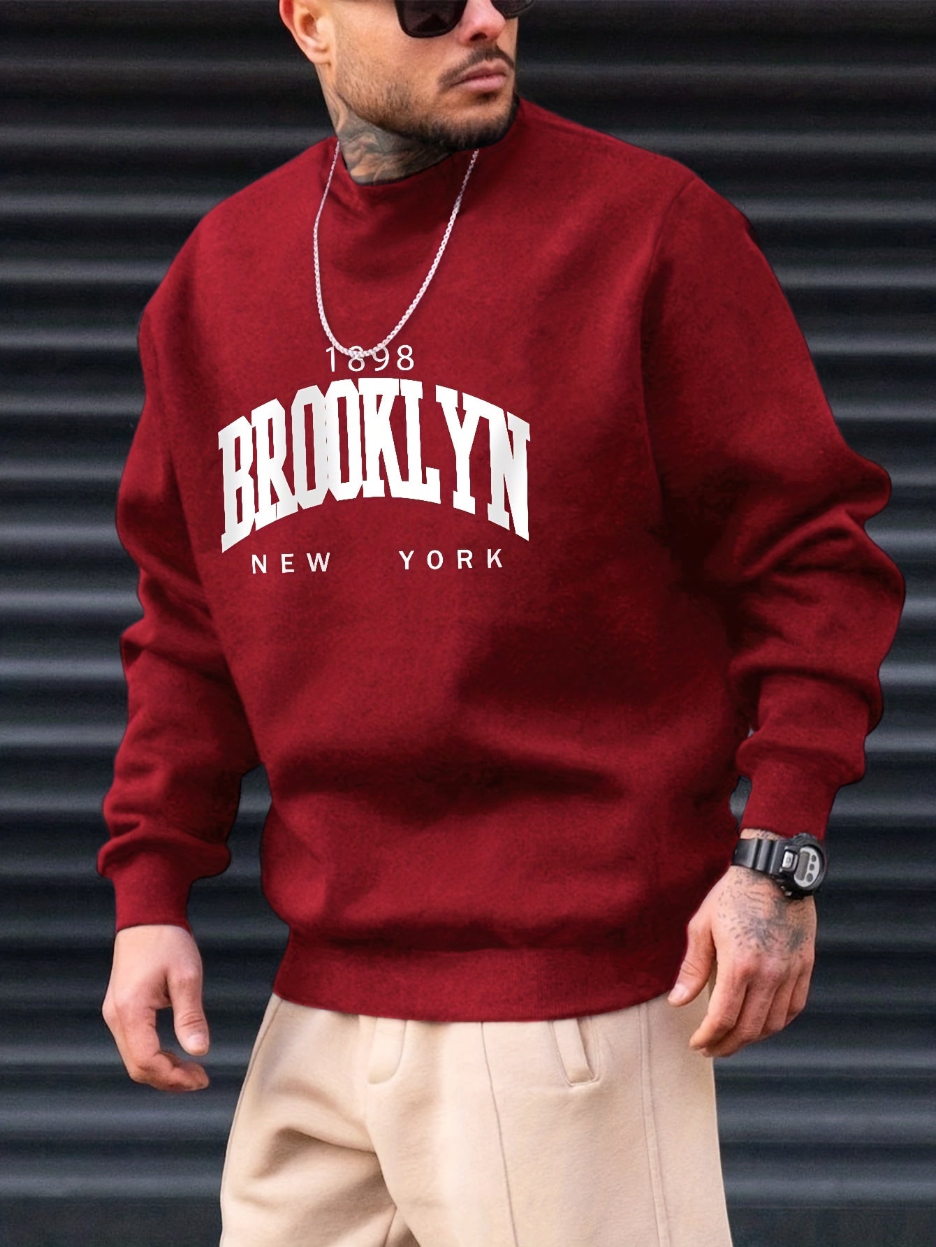gbolsos Brooklyn Print, Men’s Pullover Sweatshirt, Casual Crew Neck Jumper For Spring Fall, Moisture Wicking And Breathable Sweater, As Gifts