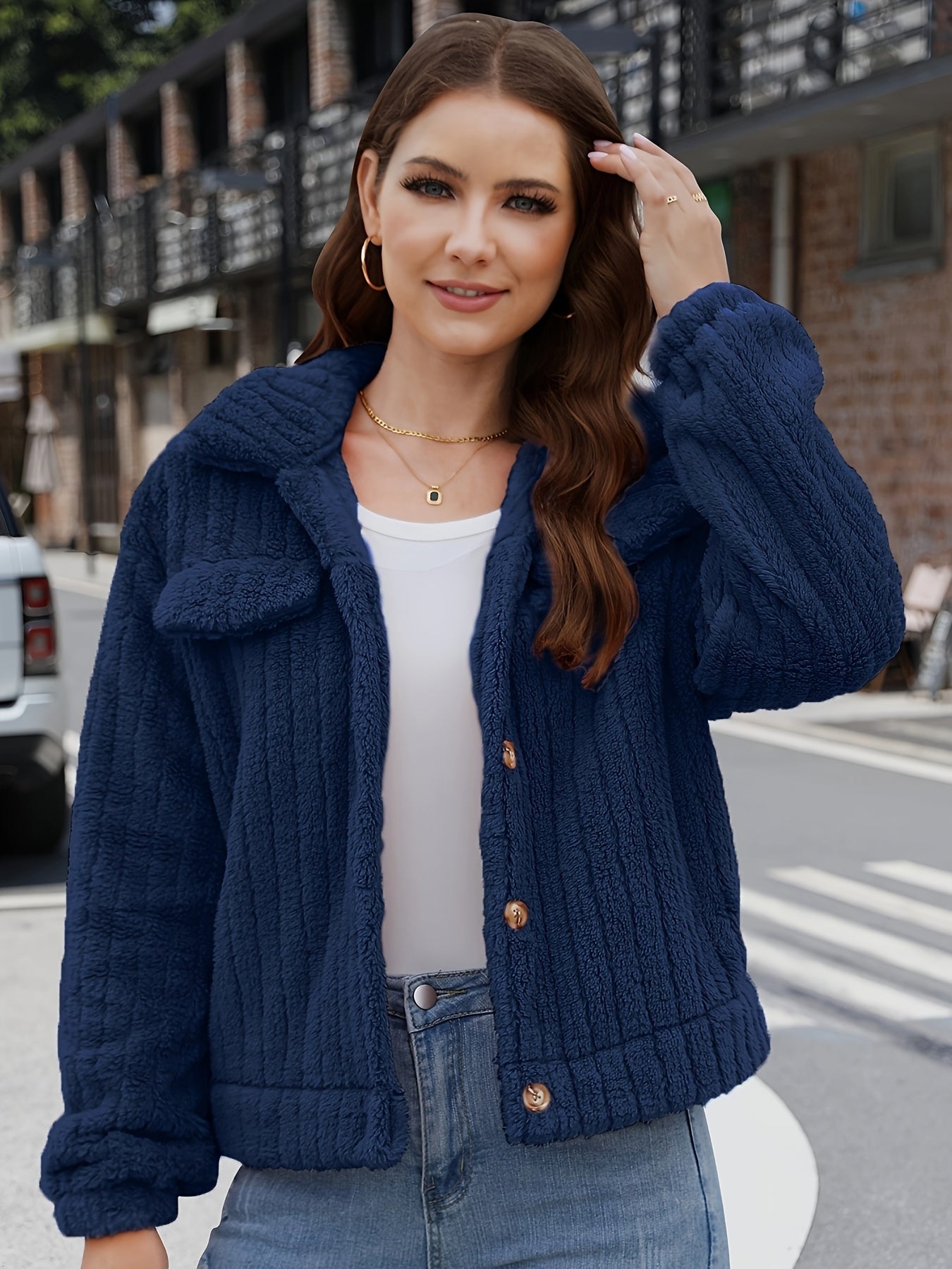 gbolsos Women's Winter Thermal Coat, Solid Color Casual Long Sleeve Jacket Coat, Winter Soft Comfortable Loose Top