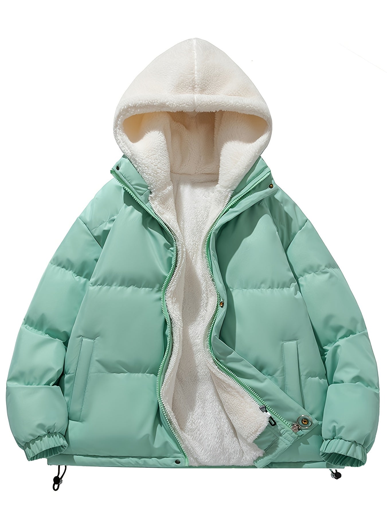 gbolsos Warm Fleece Hooded Winter Jacket, Men's Casual Cotton Padded Coat For Fall Winter