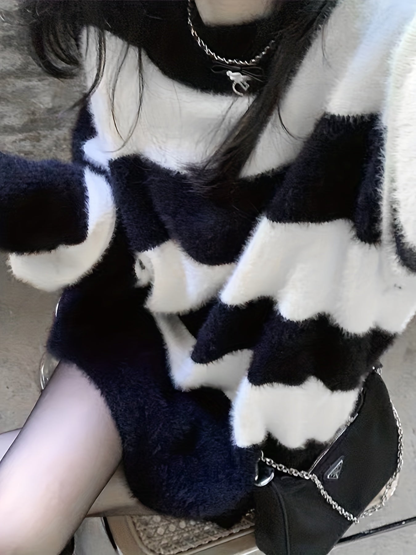 Color Block Striped Knit Sweater, Casual Crew Neck Long Sleeve Sweater For Spring & Fall, Women's Clothing