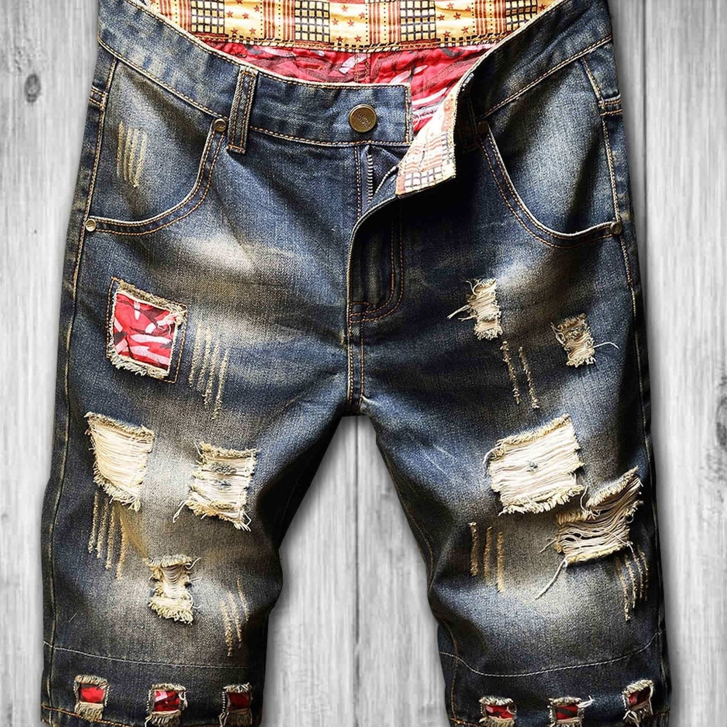 gbolsos Men's Stylish Ripped Jeans Vintage Sky Blue Straight Fit Shorts For Summer