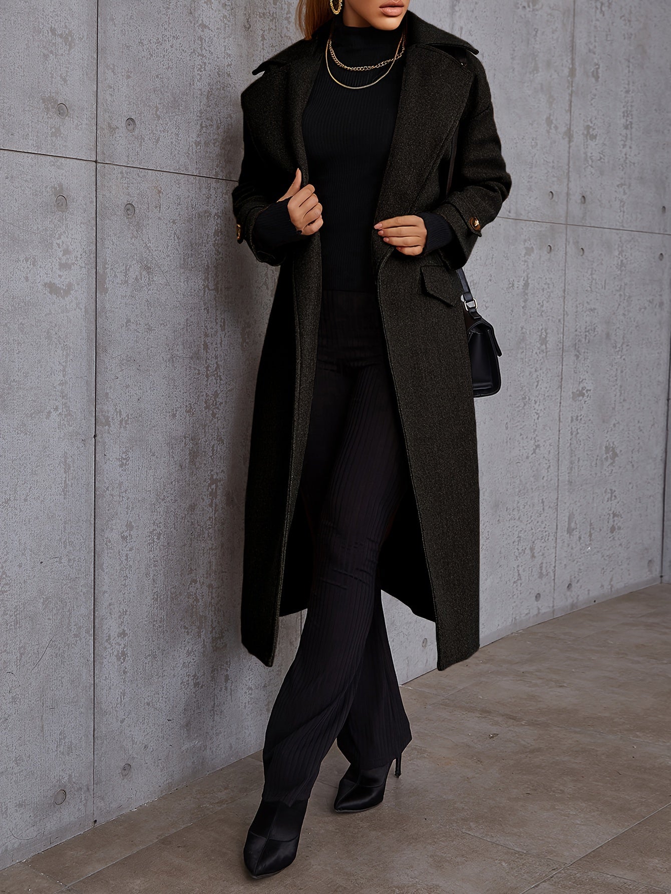gbolsos Long Length Waterfall Collar Coat, Elegant Open Front Long Sleeve Outerwear, Women's Clothing