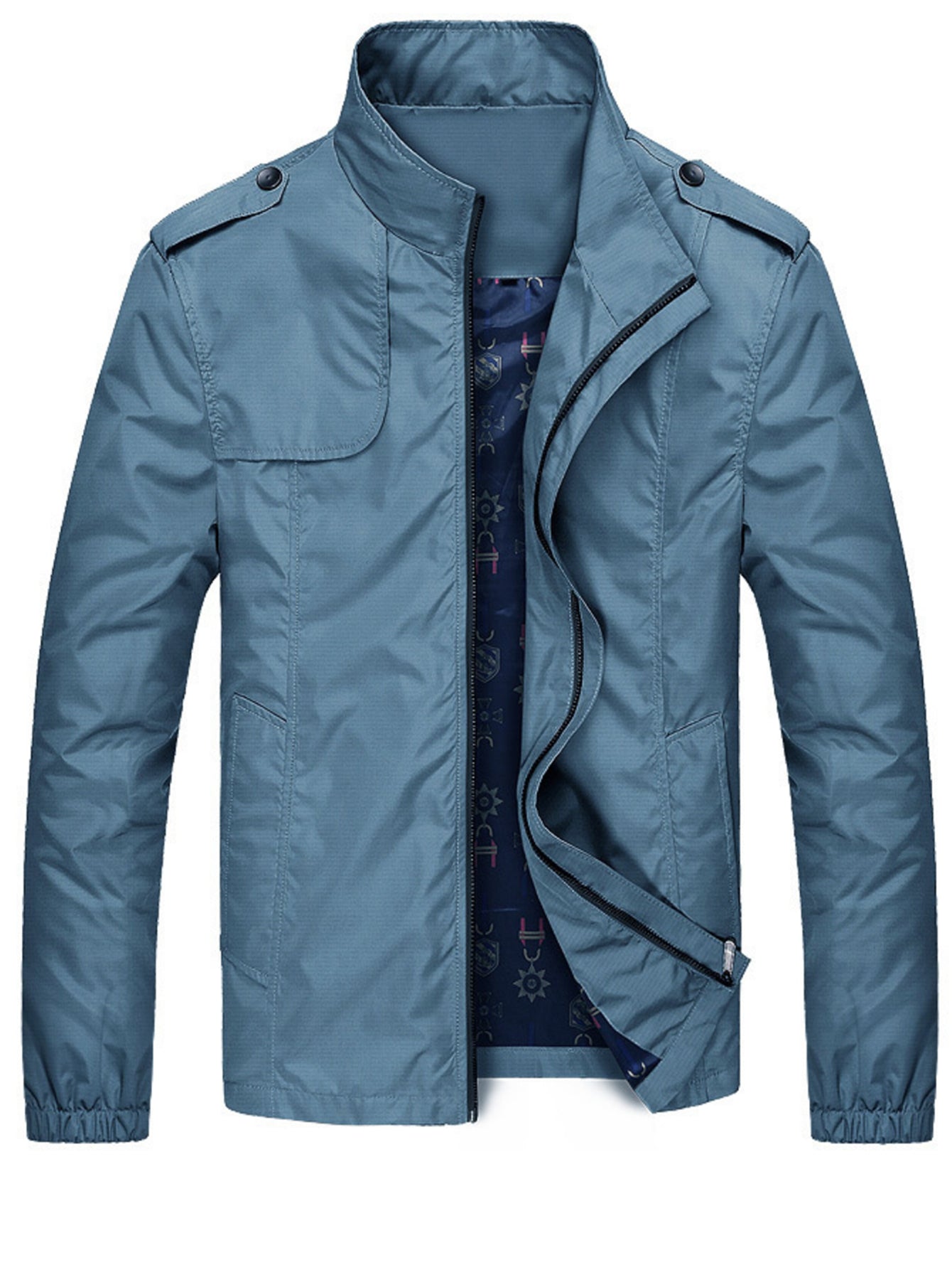 gbolsos Plus Size Men's Windproof Zip Up Jacket Coat With Stand Collar, Oversized Clothing For Big And Tall Guys