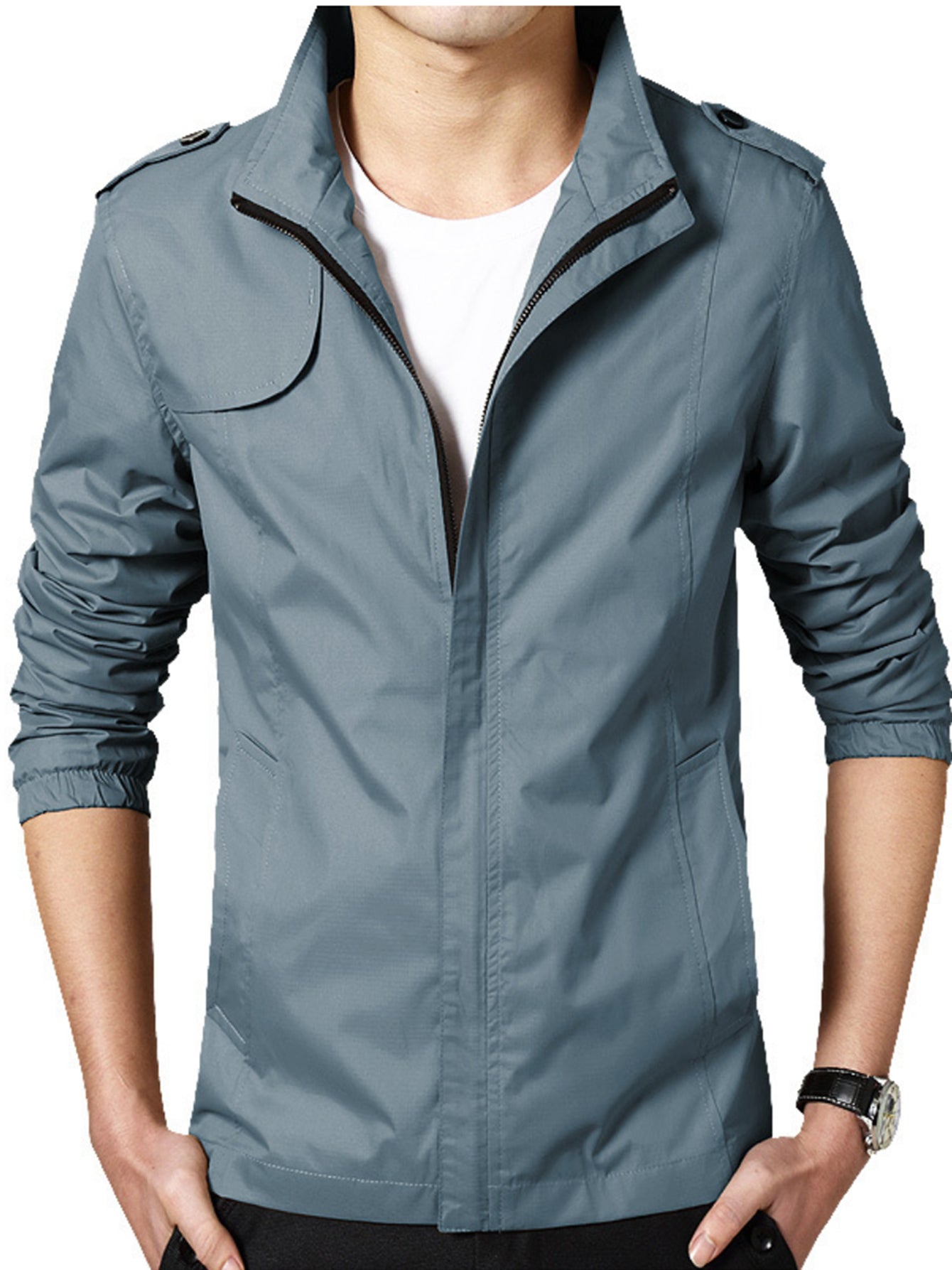 gbolsos Plus Size Men's Windproof Zip Up Jacket Coat With Stand Collar, Oversized Clothing For Big And Tall Guys