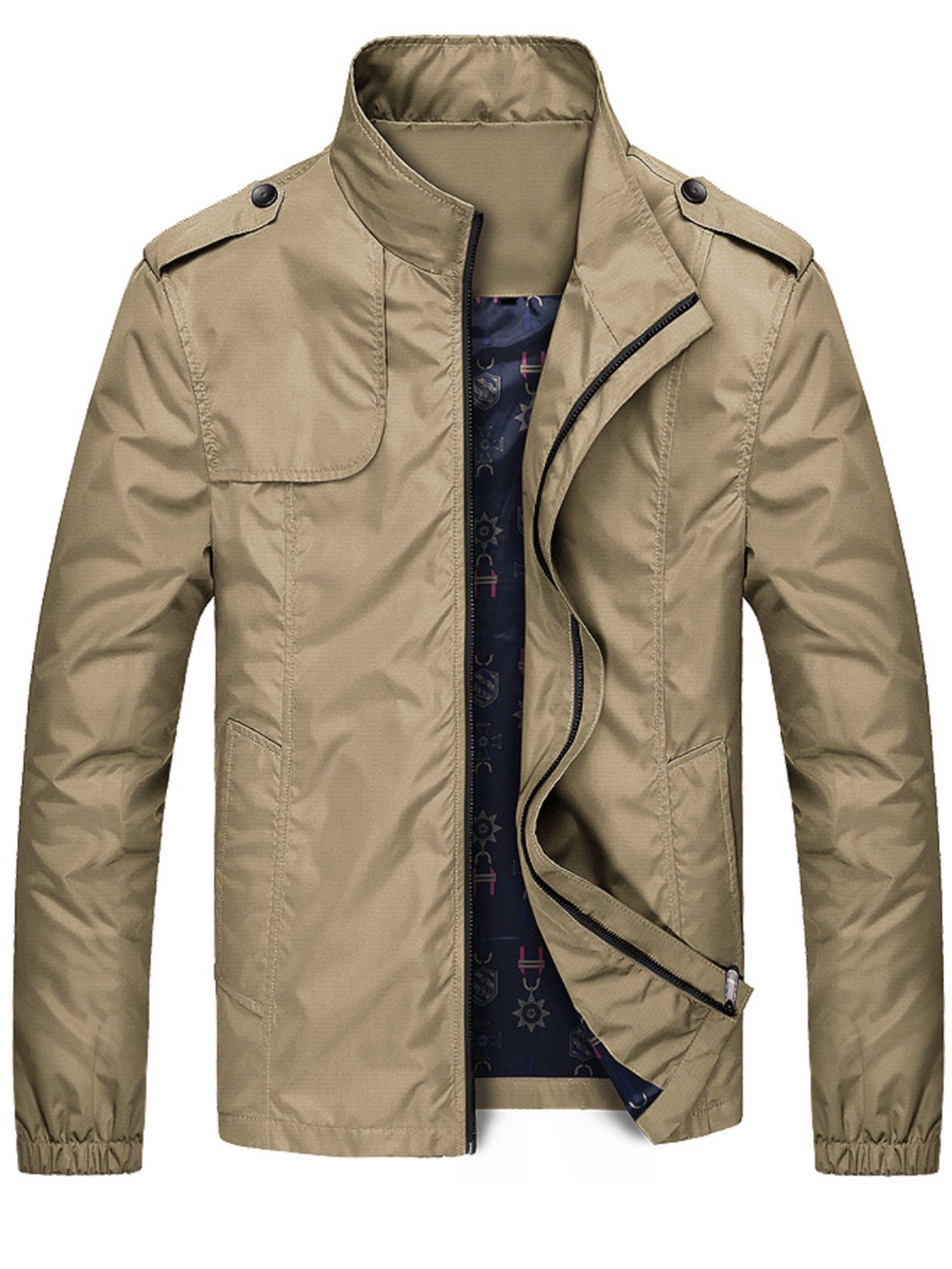 gbolsos Plus Size Men's Windproof Zip Up Jacket Coat With Stand Collar, Oversized Clothing For Big And Tall Guys
