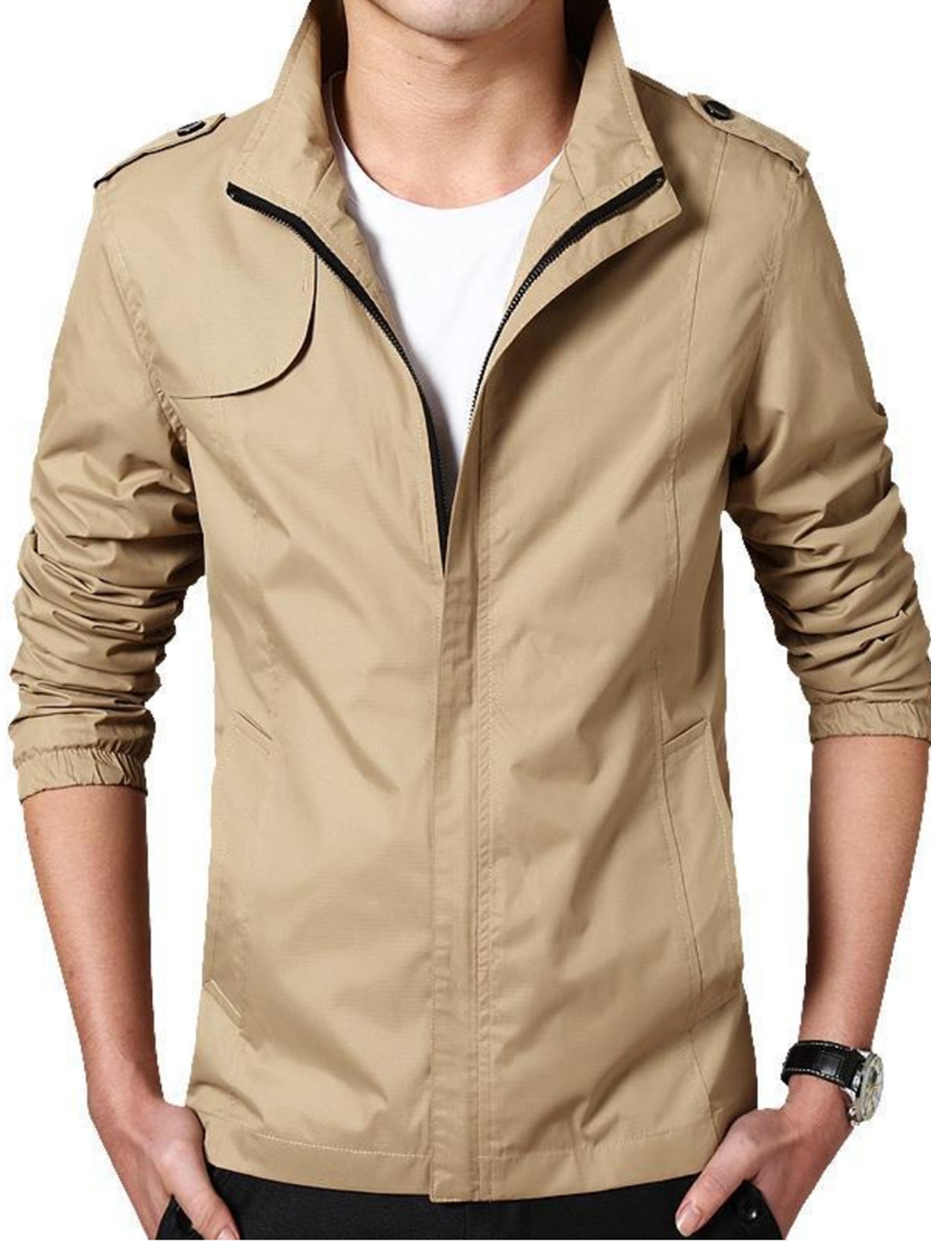 gbolsos Plus Size Men's Windproof Zip Up Jacket Coat With Stand Collar, Oversized Clothing For Big And Tall Guys
