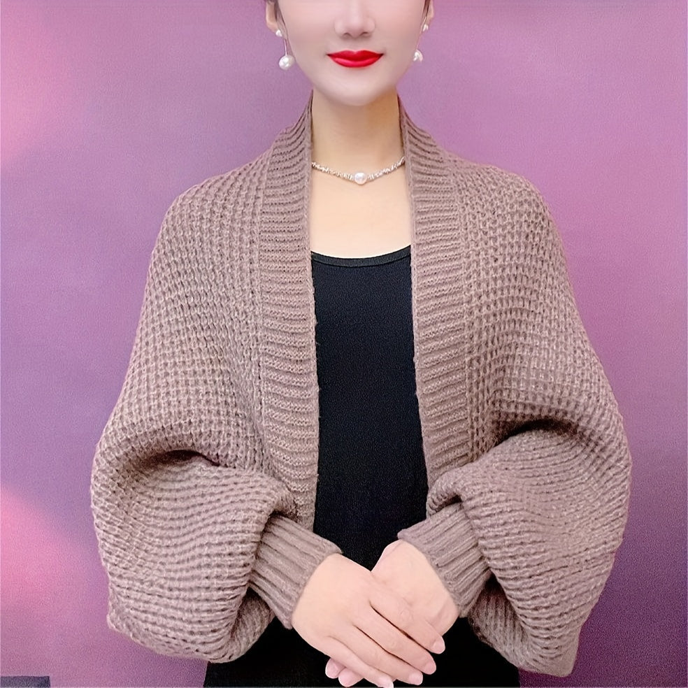 Elegant Bat Sleeves Knitted Shawl Stylish Monochrome Versatile Cardigan Poncho Autumn Winter Warm Elastic Cloak