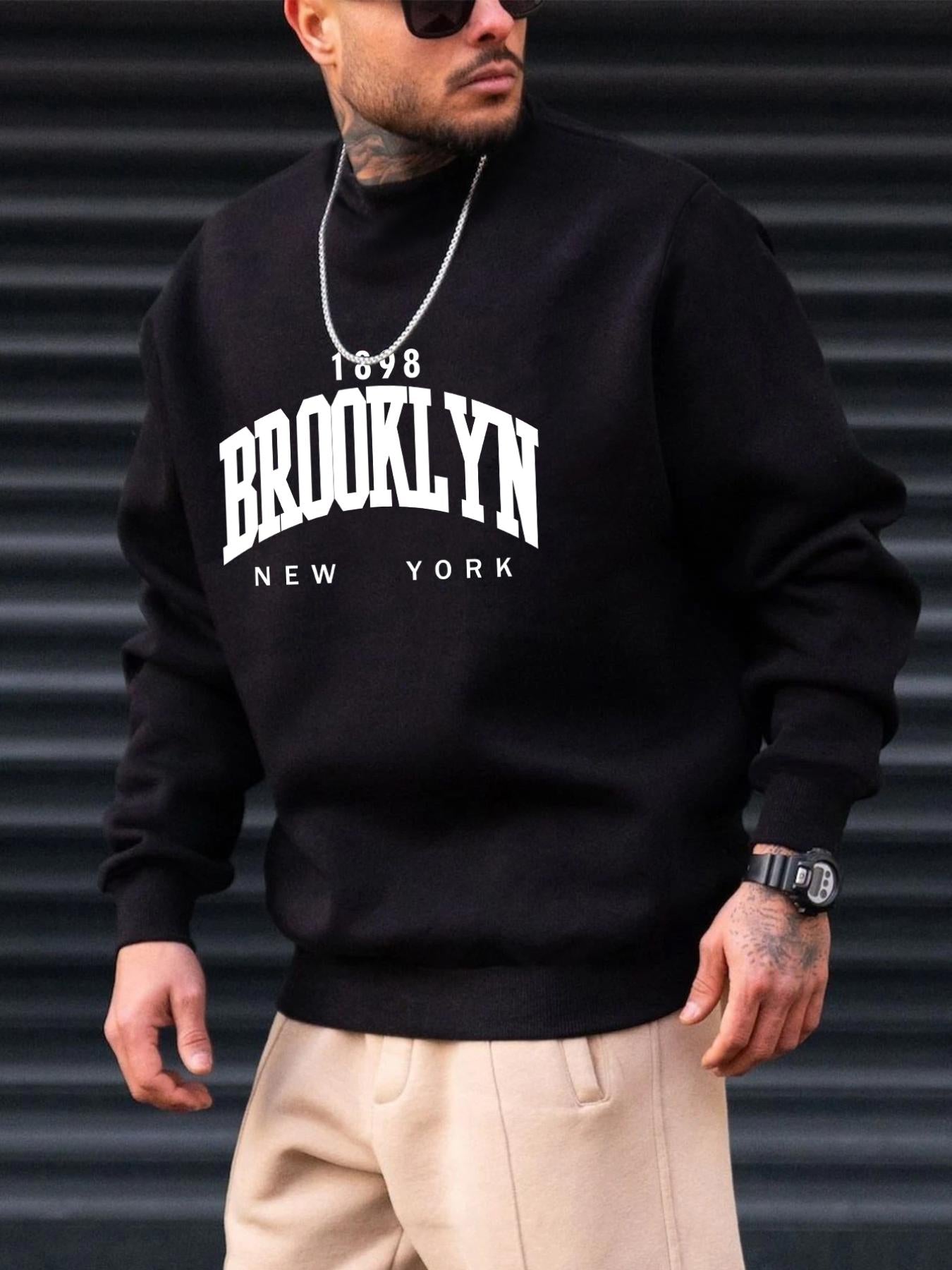 gbolsos Brooklyn Print, Men’s Pullover Sweatshirt, Casual Crew Neck Jumper For Spring Fall, Moisture Wicking And Breathable Sweater, As Gifts