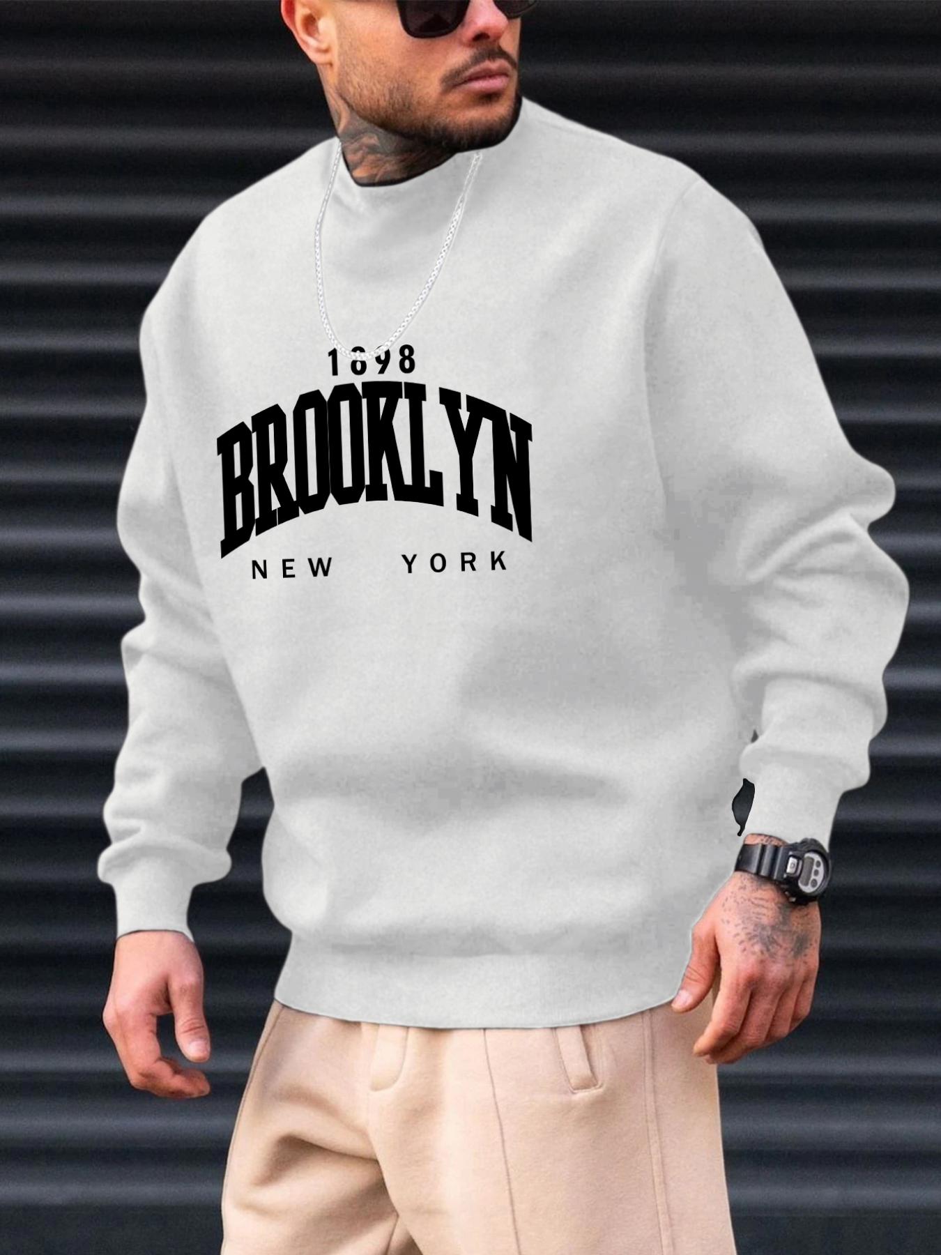 gbolsos Brooklyn Print, Men’s Pullover Sweatshirt, Casual Crew Neck Jumper For Spring Fall, Moisture Wicking And Breathable Sweater, As Gifts