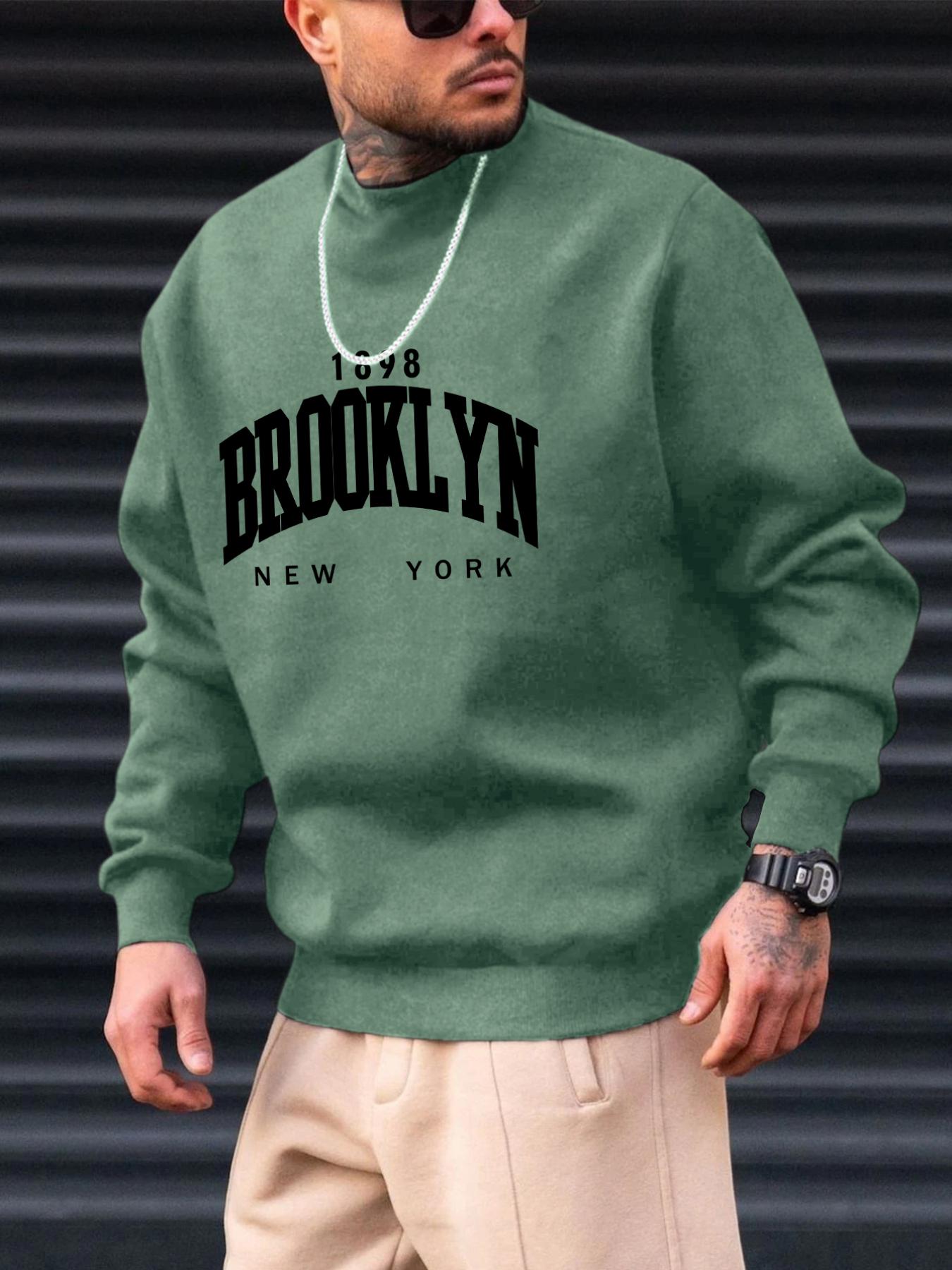 gbolsos Brooklyn Print, Men’s Pullover Sweatshirt, Casual Crew Neck Jumper For Spring Fall, Moisture Wicking And Breathable Sweater, As Gifts