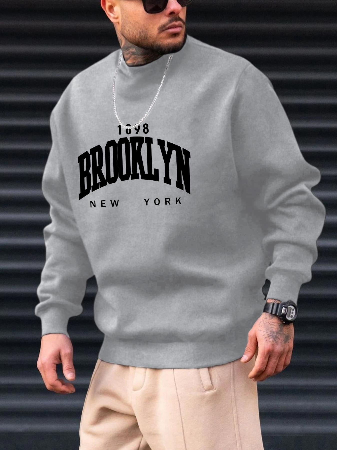 gbolsos Brooklyn Print, Men’s Pullover Sweatshirt, Casual Crew Neck Jumper For Spring Fall, Moisture Wicking And Breathable Sweater, As Gifts