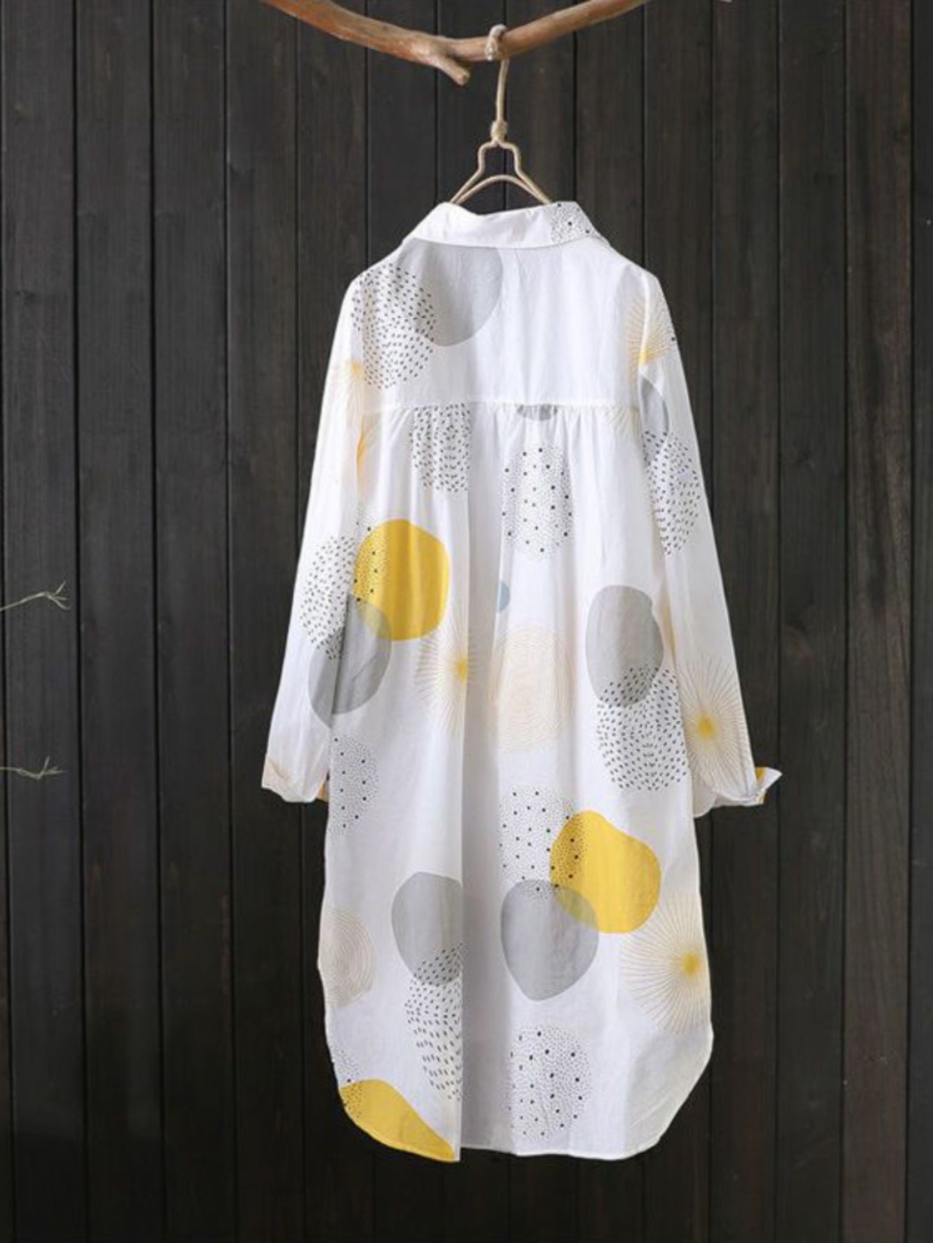 gbolsos Allover Print Button Front Blouse, Casual Long Sleeve Thigh Length Blouse For Spring & Fall, Women's Clothing