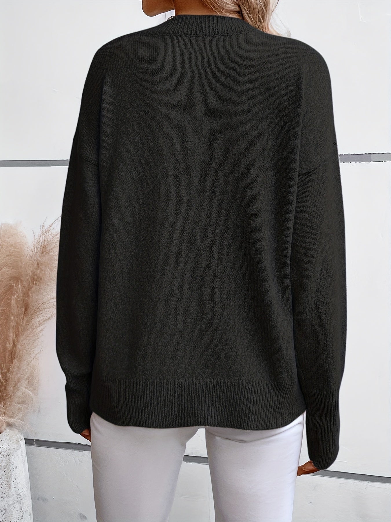 gbolsos Solid Crew Neck Pullover Sweater, Casual Long Sleeve Sweater For Fall & Winter, Women's Clothing