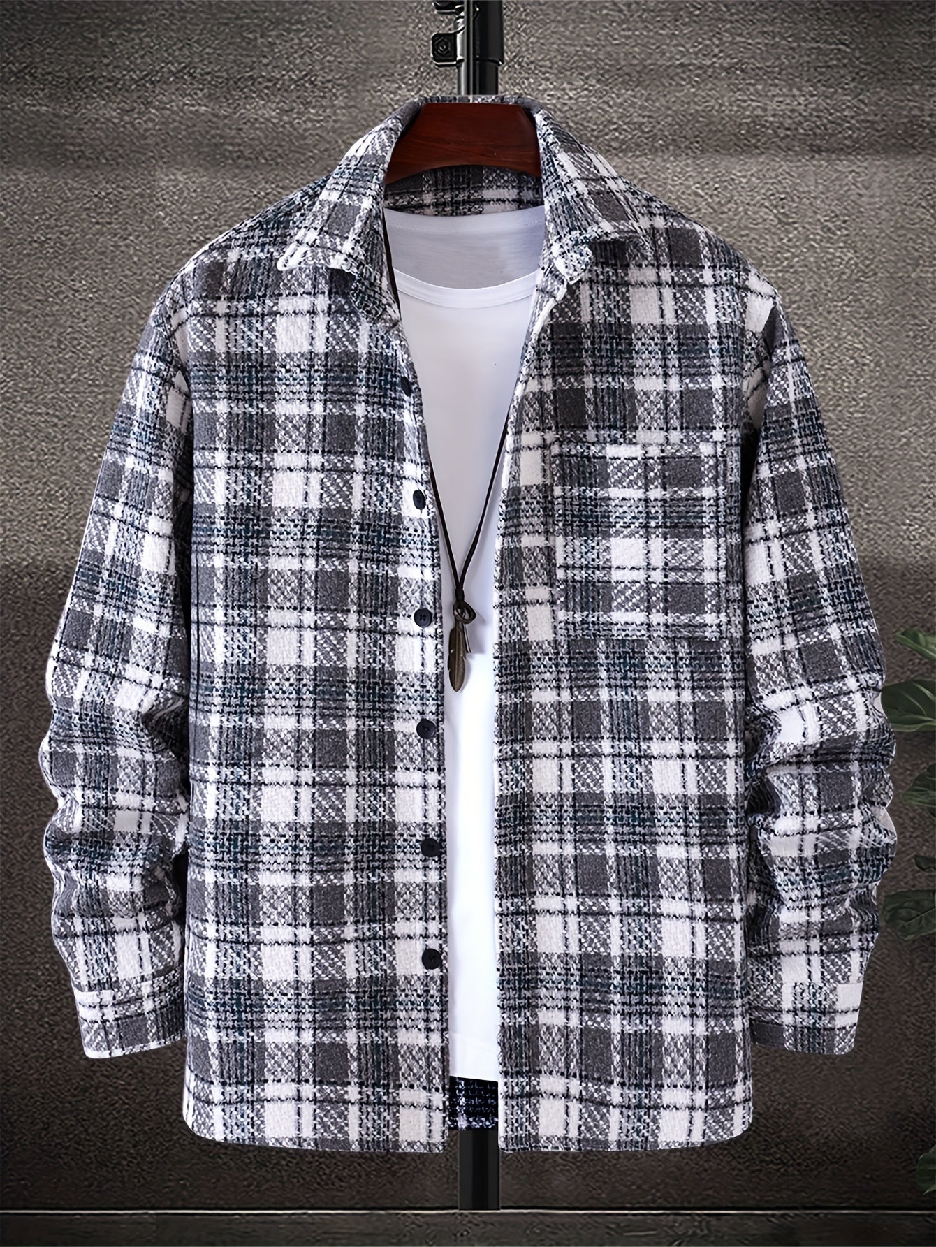 gbolsos Various Pattern Men's Casual Long Sleeve Lapel Shirt, Men's Thick Outwear For Fall Winter