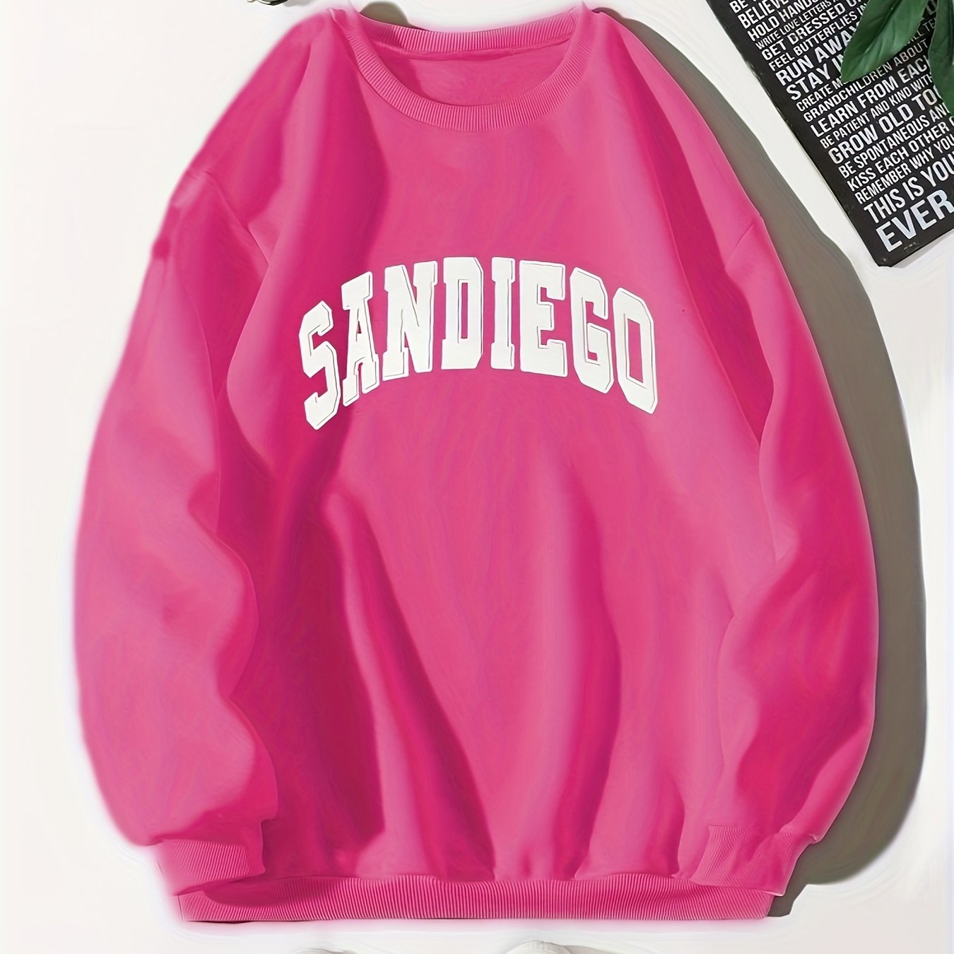 gbolsos Sandiego Letter Print Sweatshirt, Casual Crew Neck Long Sleeve Sweatshirt, Women's Clothing