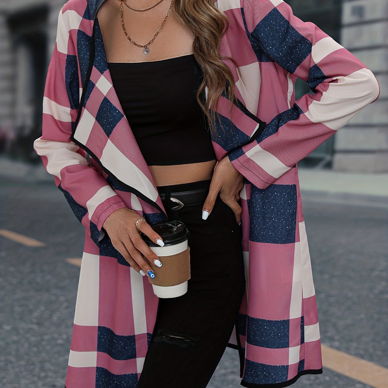 gbolsos Plaid Print Cardigan, Casual Open Front Long Sleeve Outerwear, Women's Clothing