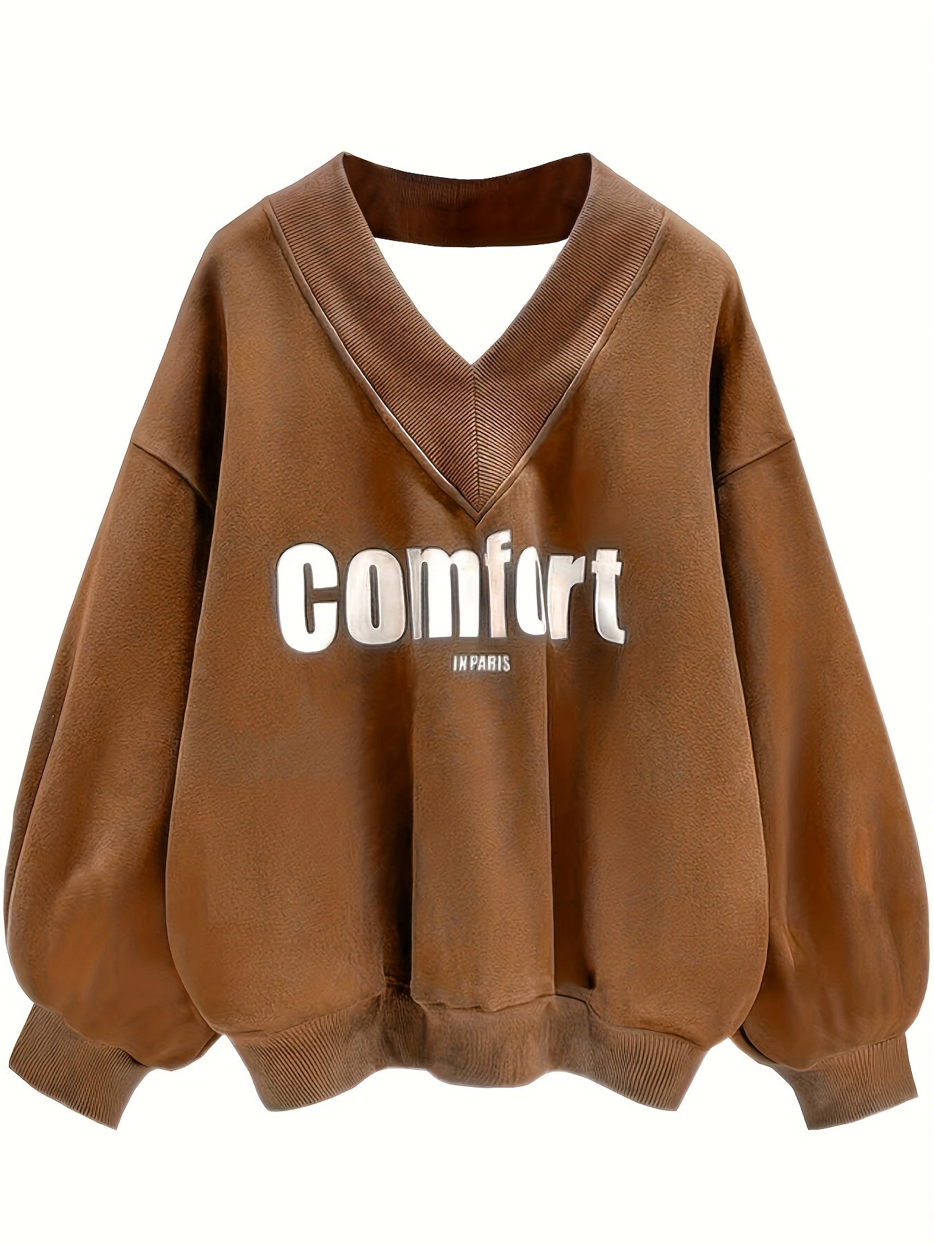 gbolsos Letter Graphic Print Sweatshirt, Long Sleeve V Neck Pullover Sweatshirt, Casual Tops For Fall & Winter, Women's Clothing