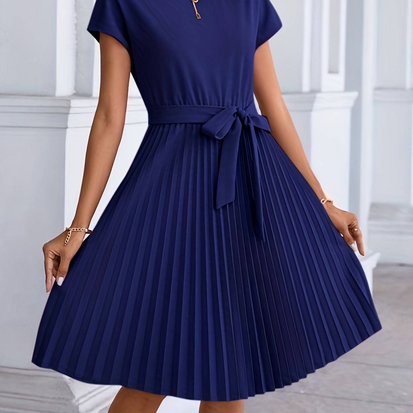 2025 gbolsos Pleated Tie Front Dress, Casual Short Sleeve Dress For Spring & Summer, Women's Clothing
