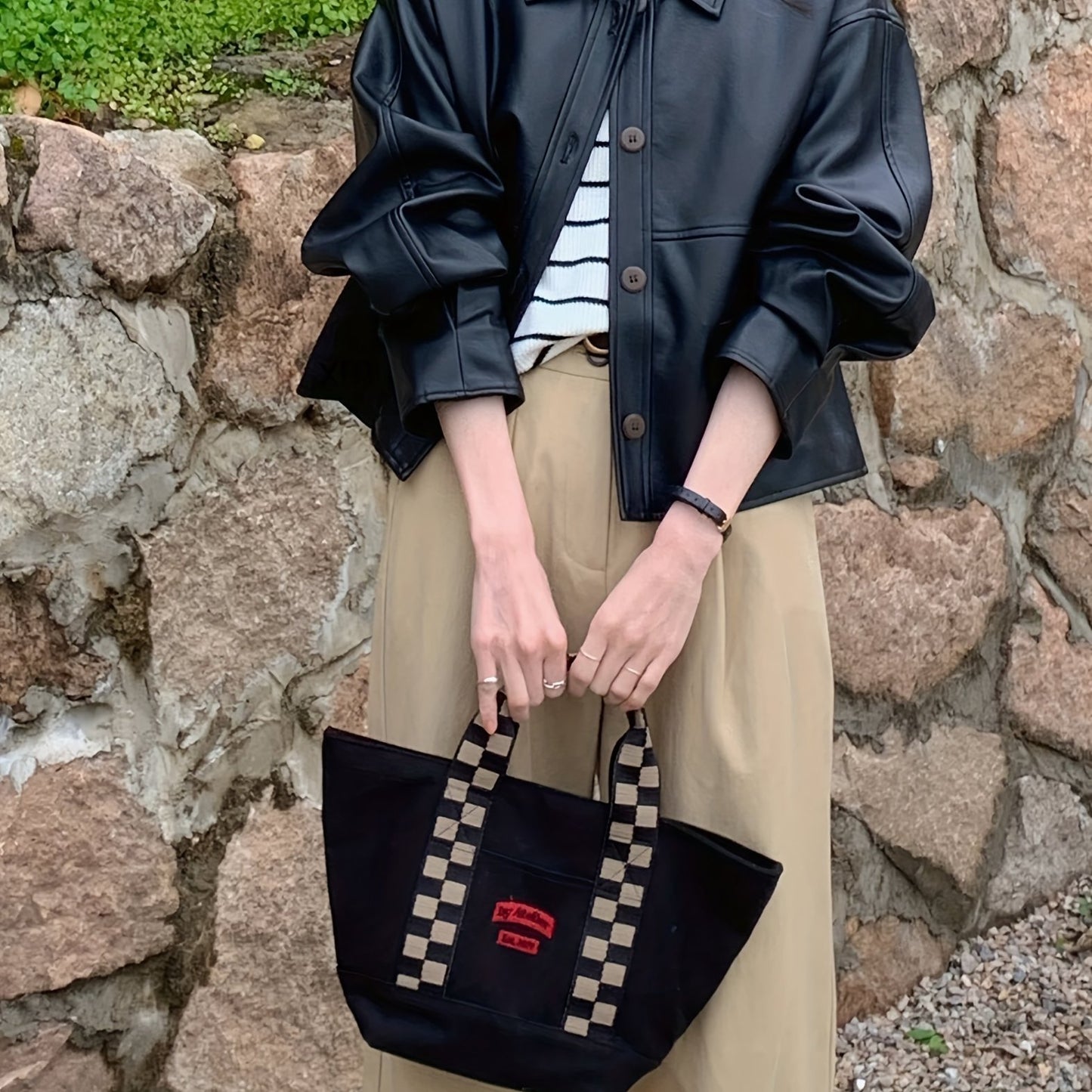 gbolsos Solid Cropped PU Jacket, Vintage Button Front Long Sleeve Outerwear, Women's Clothing