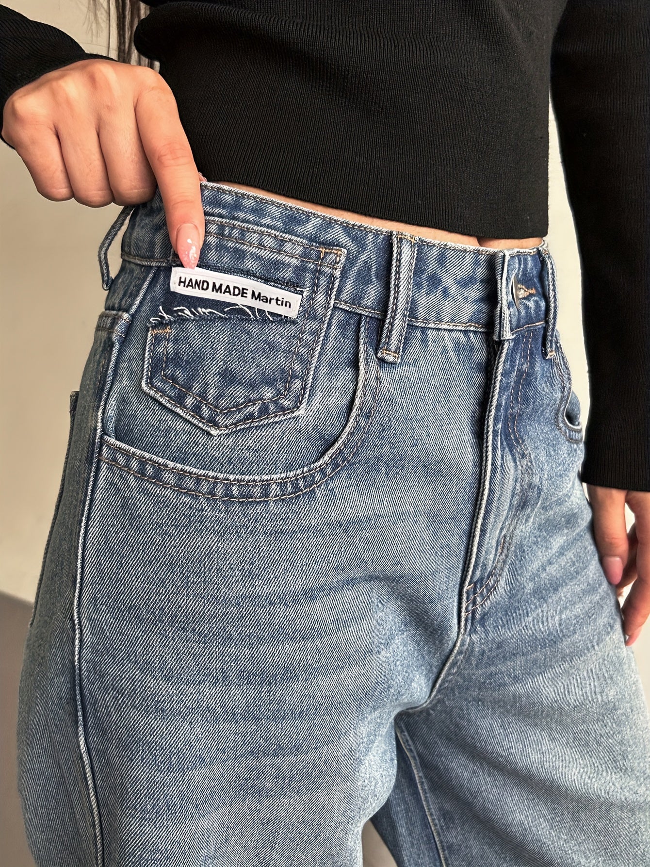 gbolsos Loose Fit Washed Straight Jeans, Slant Pockets Non-Stretch Casual Denim Pants, Women's Denim Jeans & Clothing